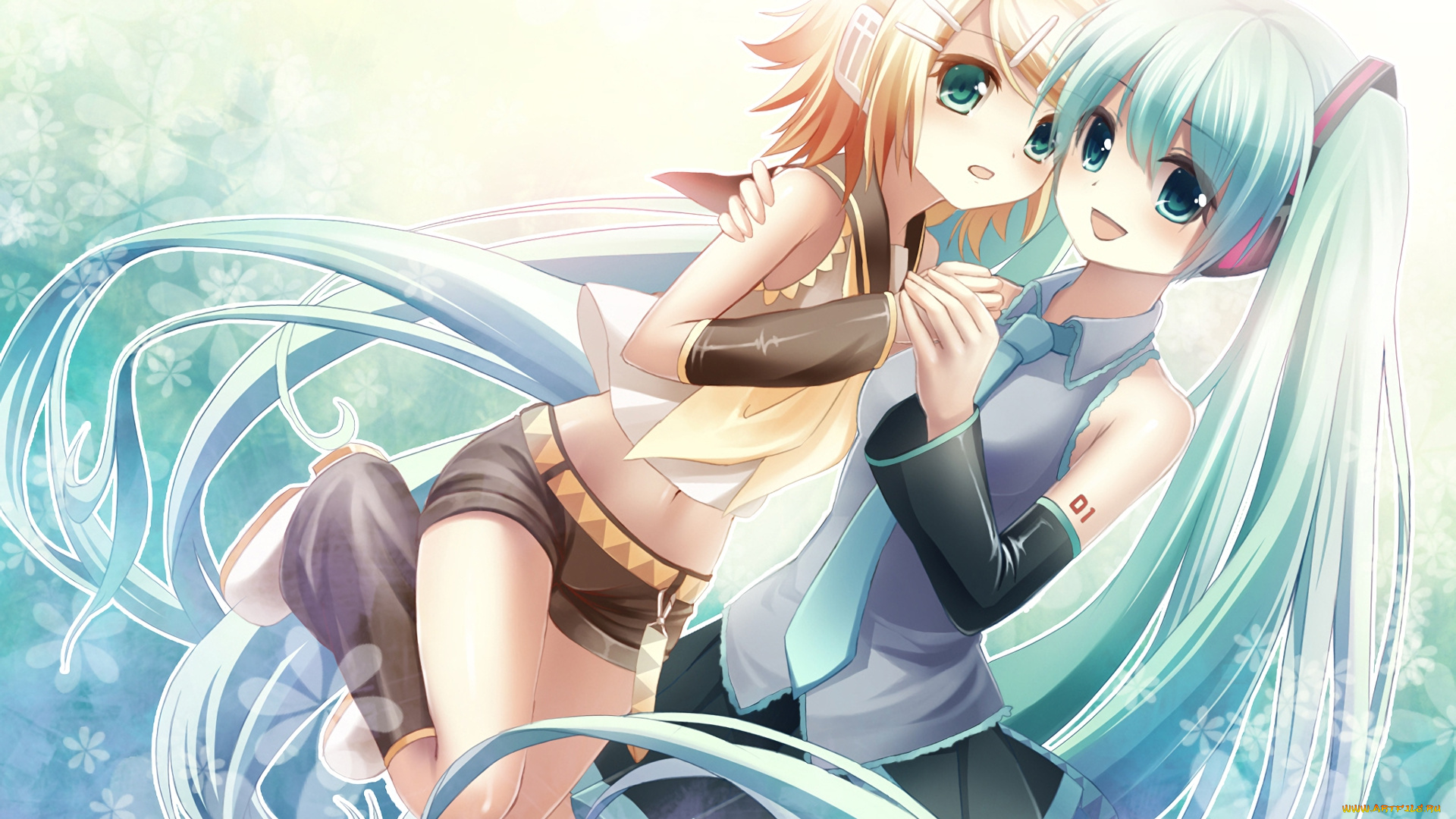 аниме, vocaloid, девушки, взгляд, фон