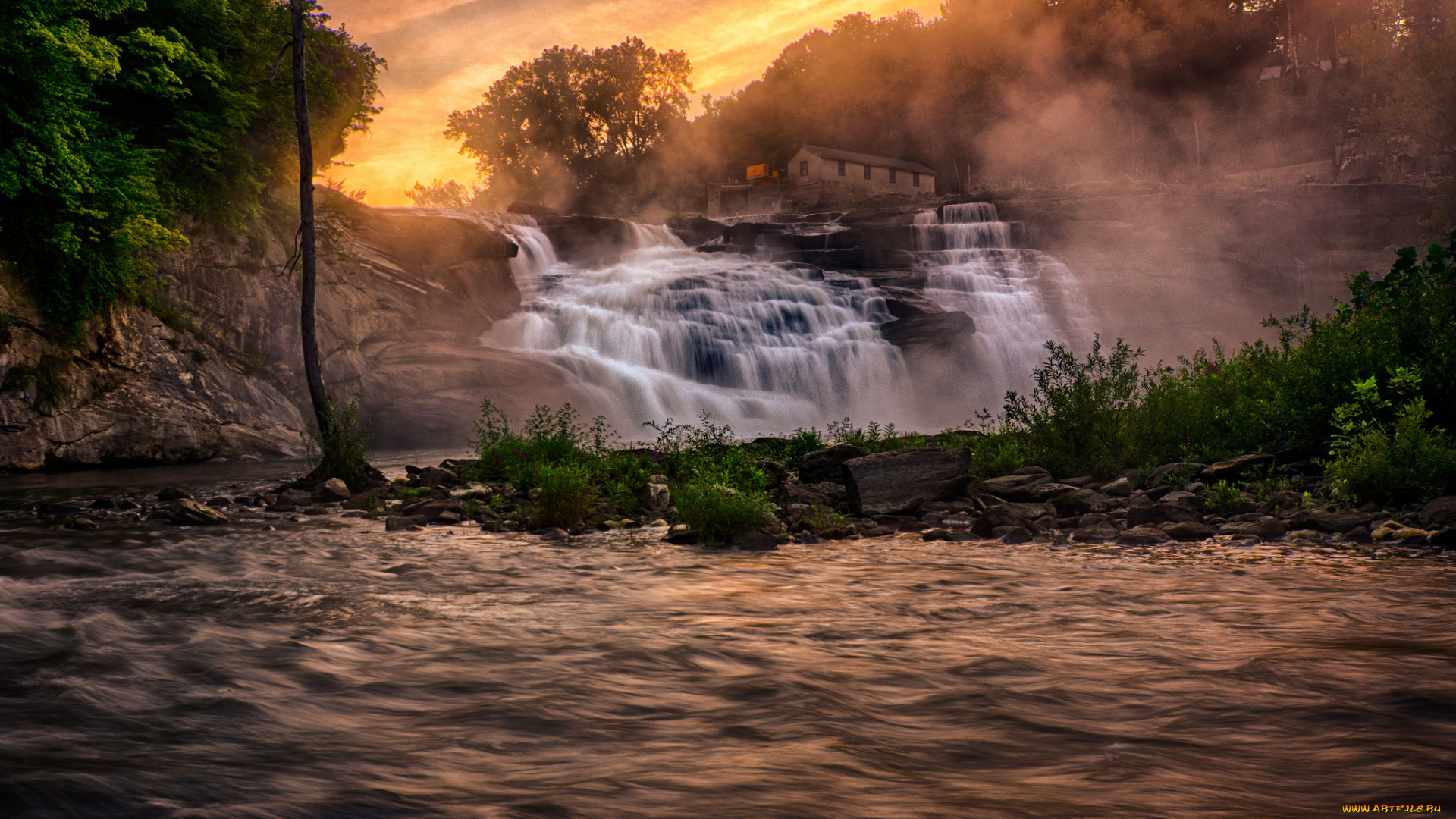 природа, водопады, река, лес