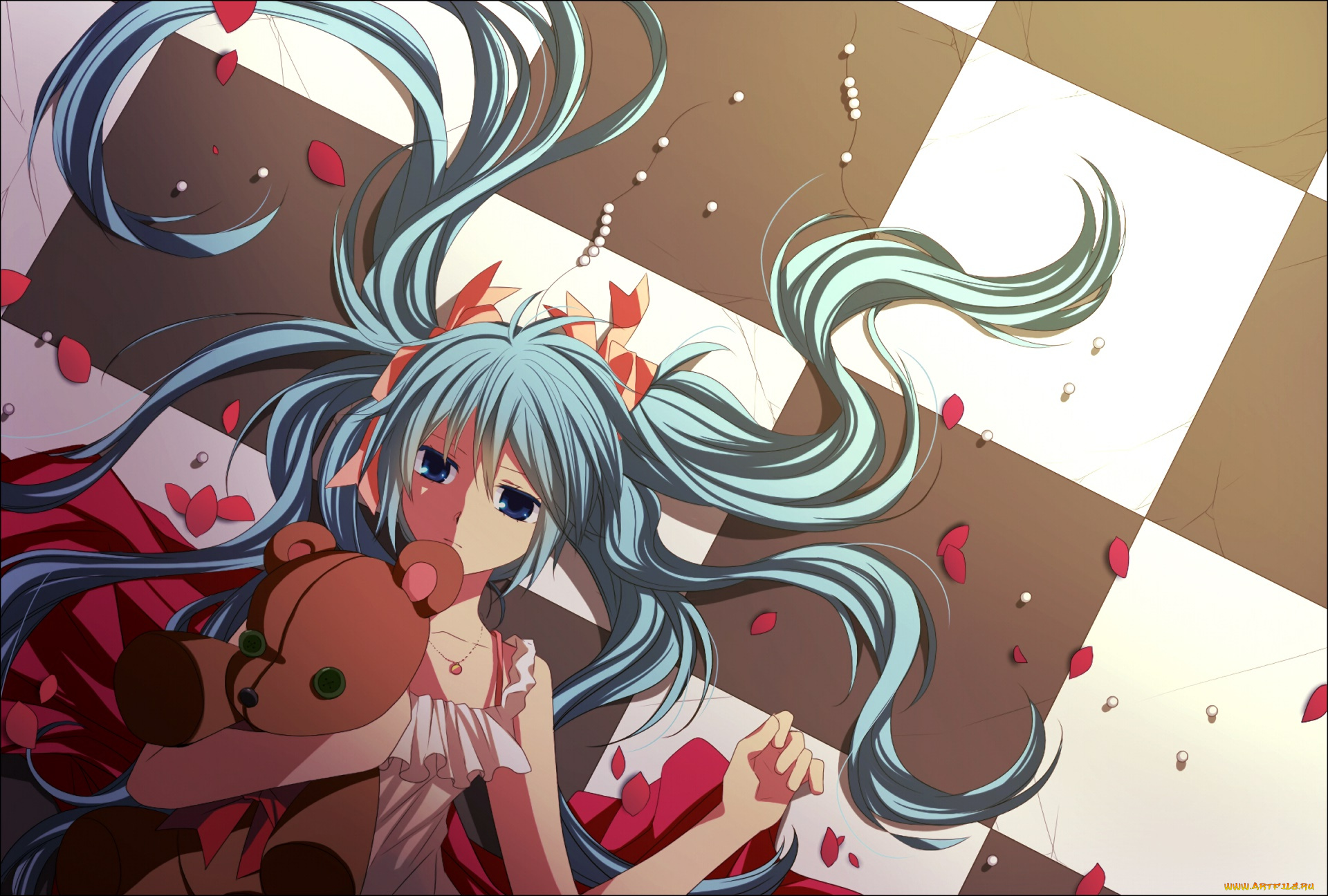 аниме, vocaloid, девушка, взгляд, фон