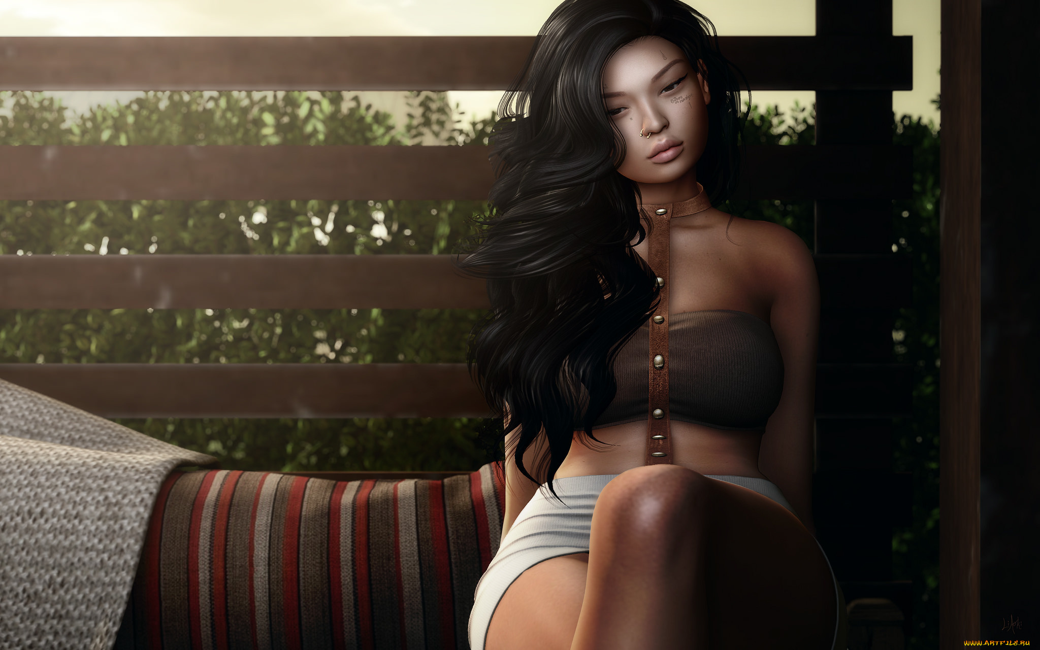 3д, графика, люди, , people, лето, фигура, волосы, сидит, лицо, брюнетка, девушка