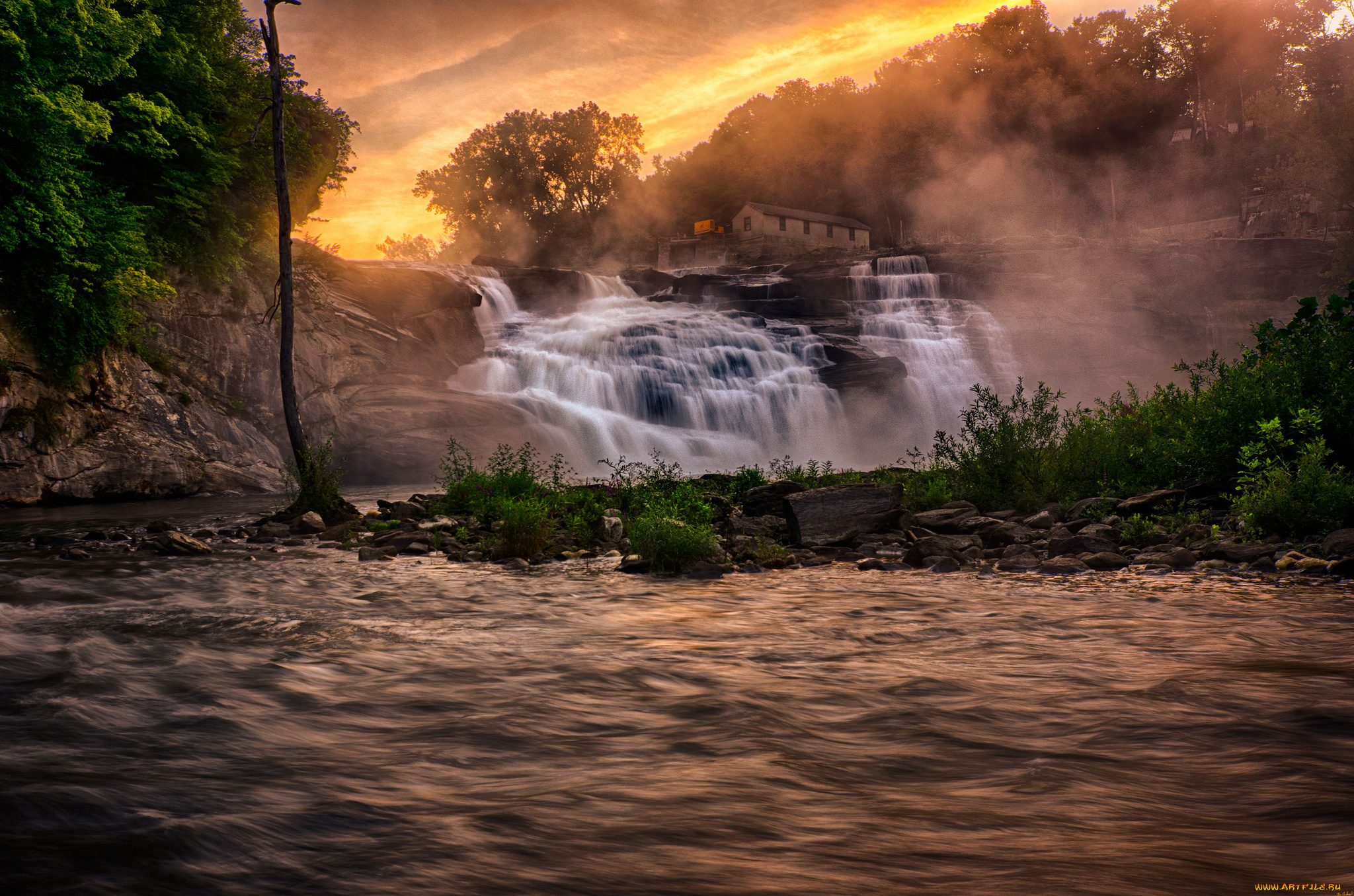 природа, водопады, река, лес