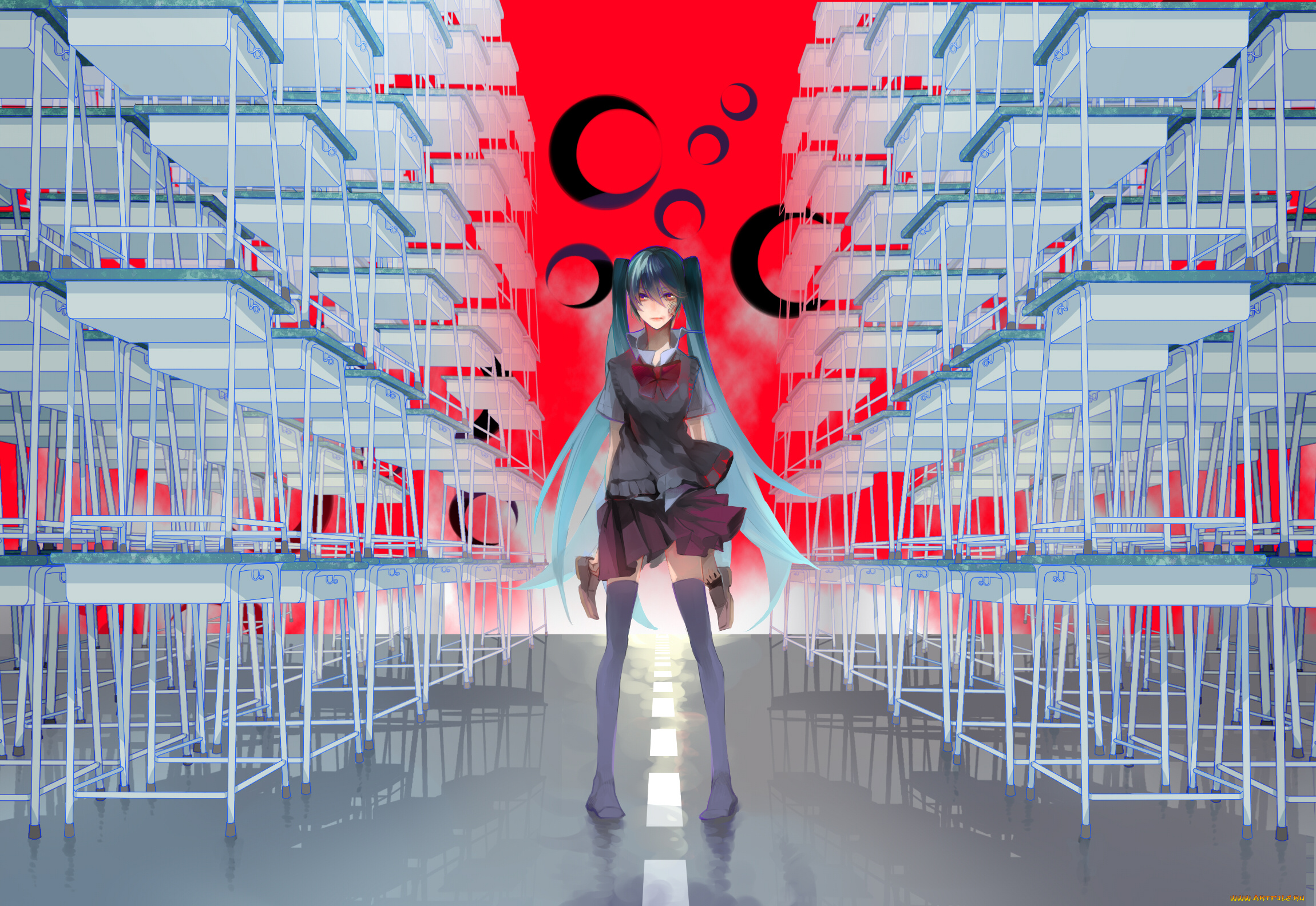 аниме, vocaloid, девушка, взгляд, фон