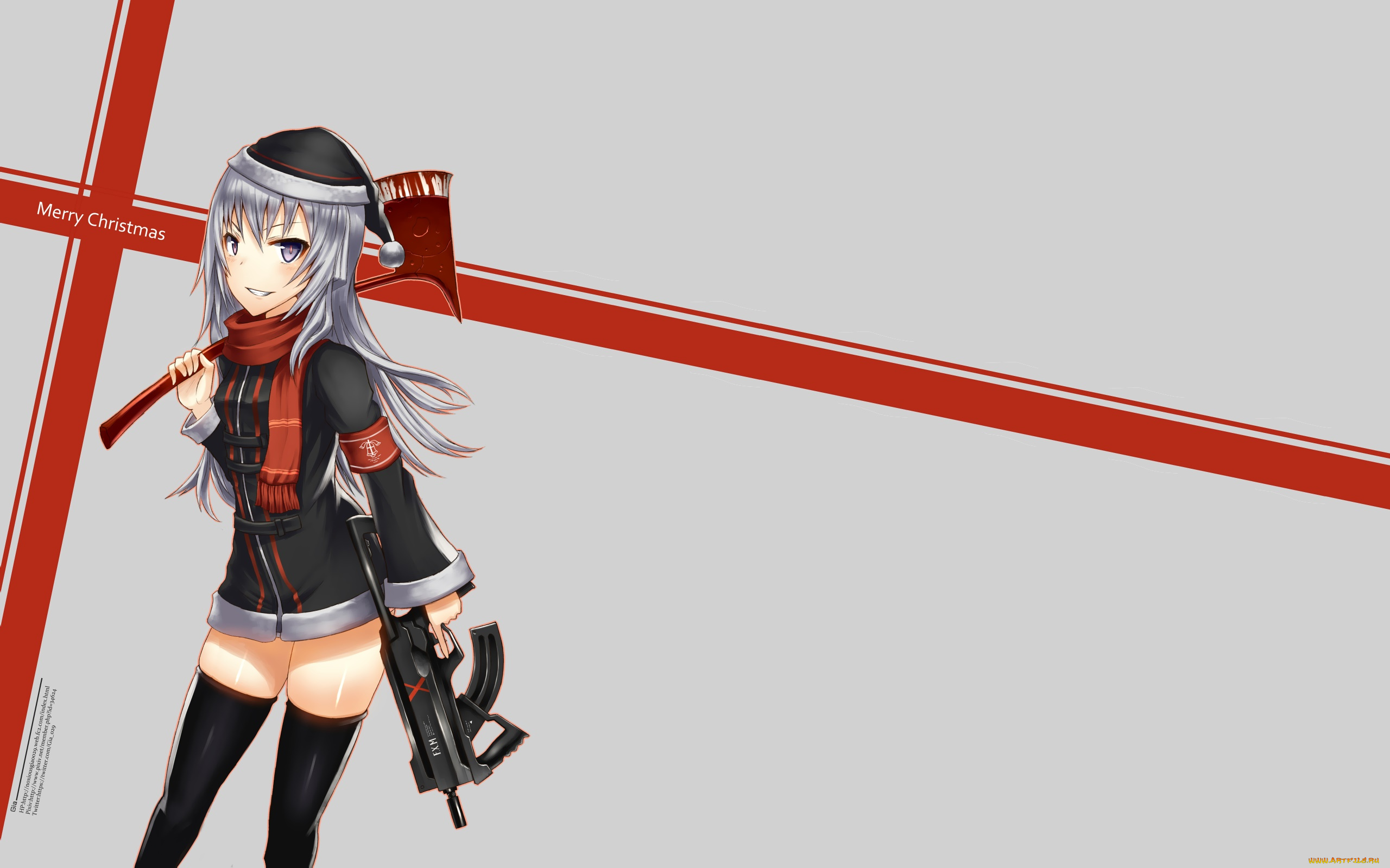 аниме, зима, , новый, год, , рождество, фон, взгляд, девушка