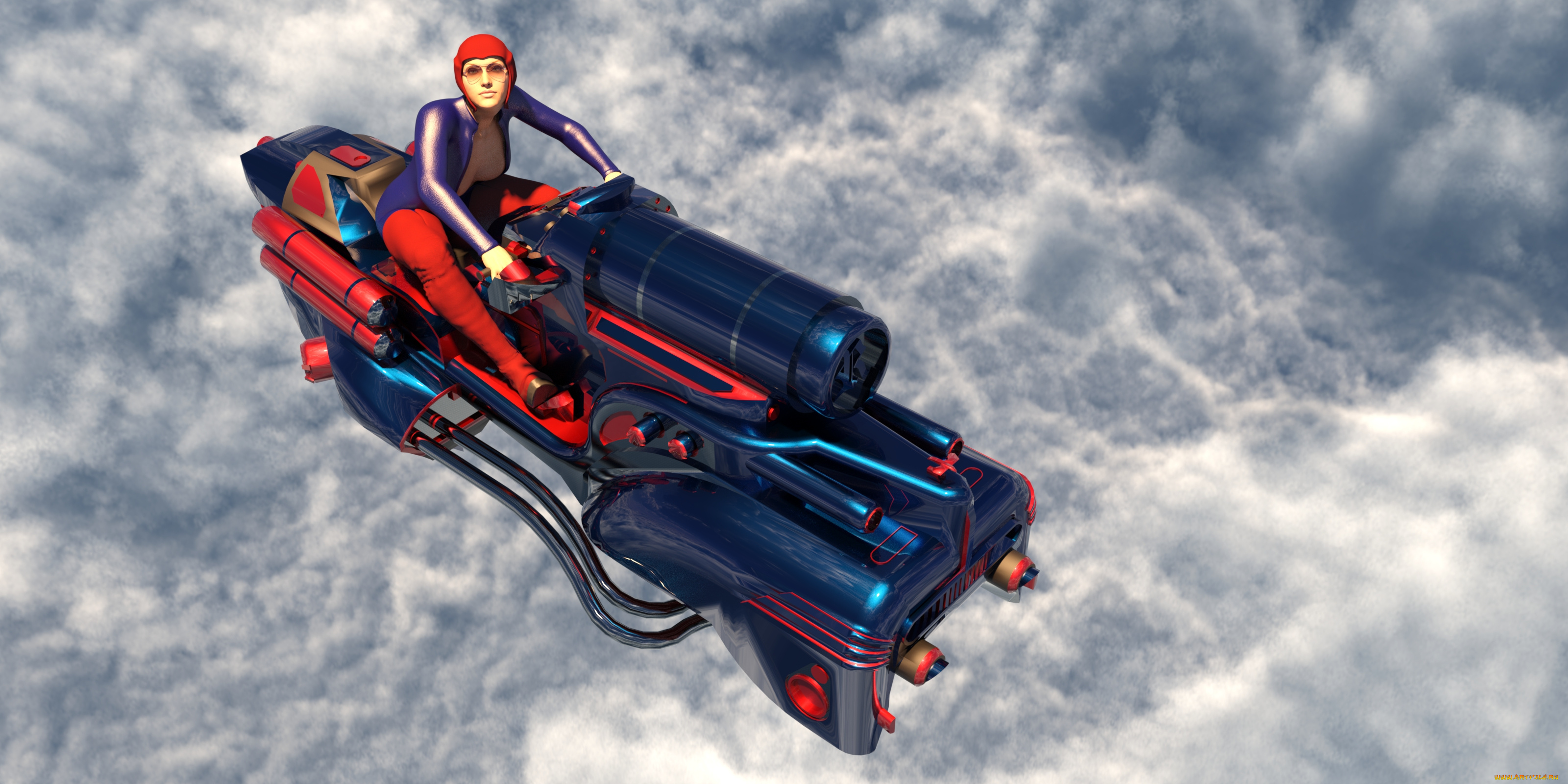 3д, графика, фантазия, , fantasy, девушка, полет, фон, взгляд