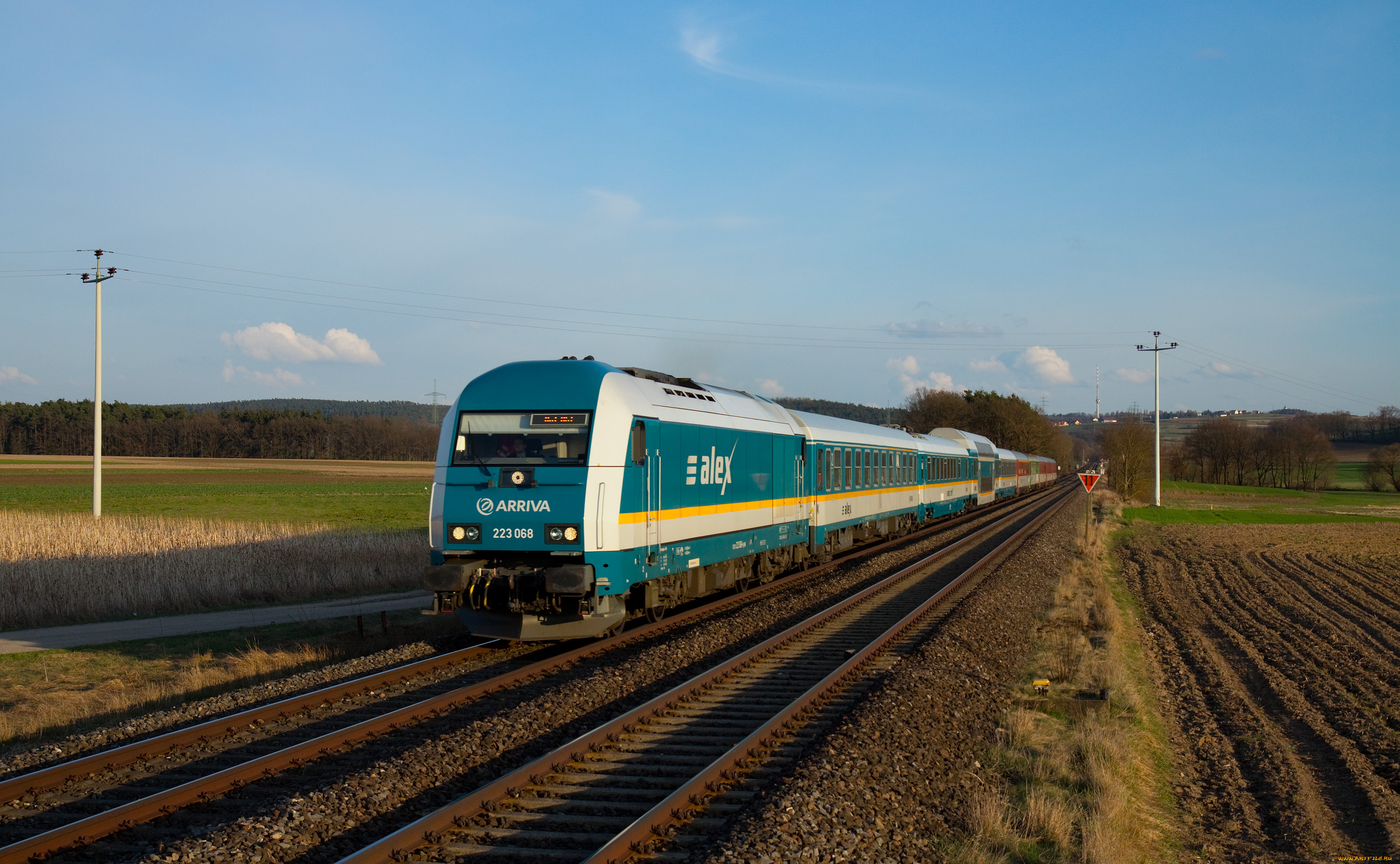 техника, поезда, поля, железная, дорога, рельсы, поезд