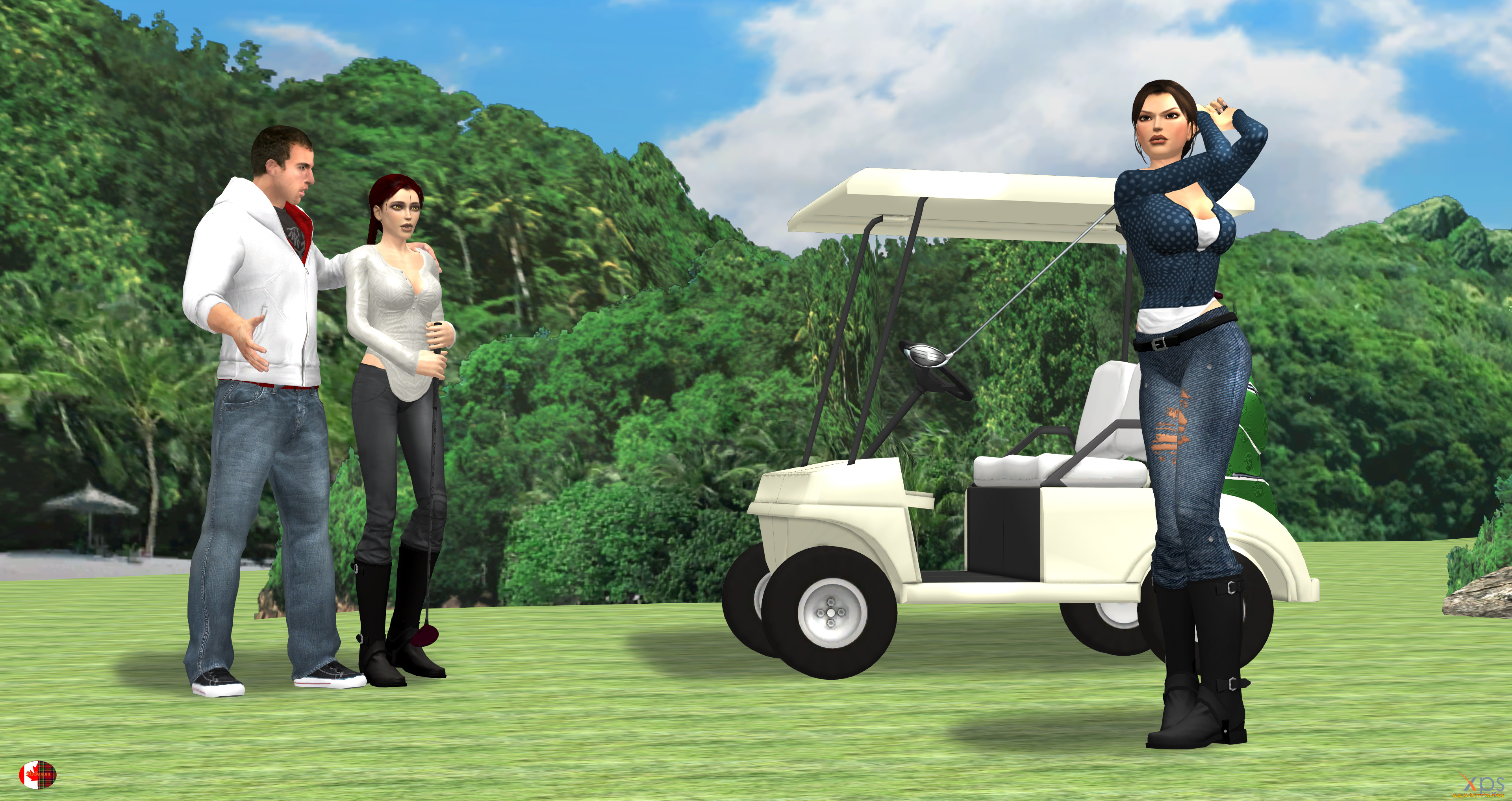 3д, графика, спорт, , sport, девушки, взгляд, фон, игра, гольф