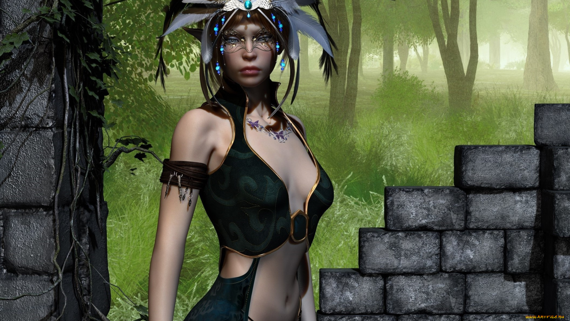 3д, графика, эльфы, , elves, кастаника, фон, взгляд