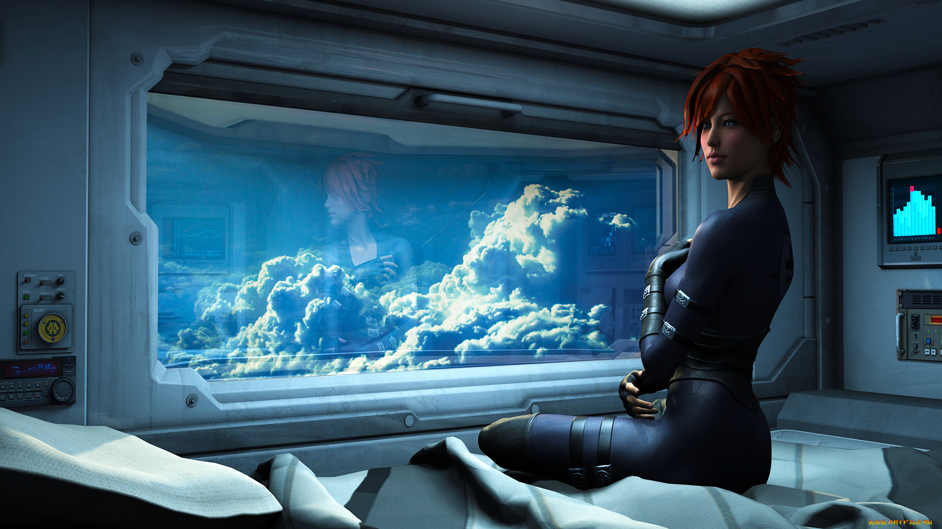 3д, графика, фантазия, , fantasy, девушка, взгляд, фон