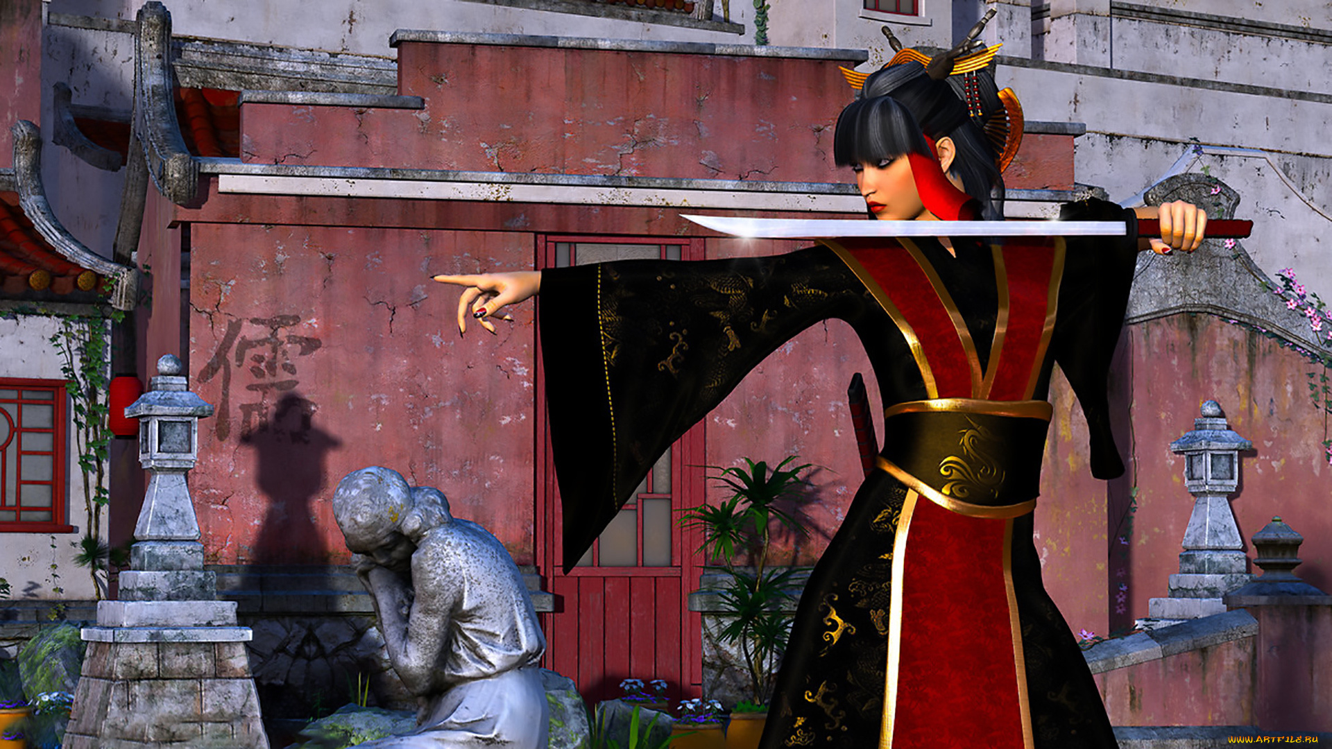 3д, графика, фантазия, , fantasy, фон, взгляд, девушка