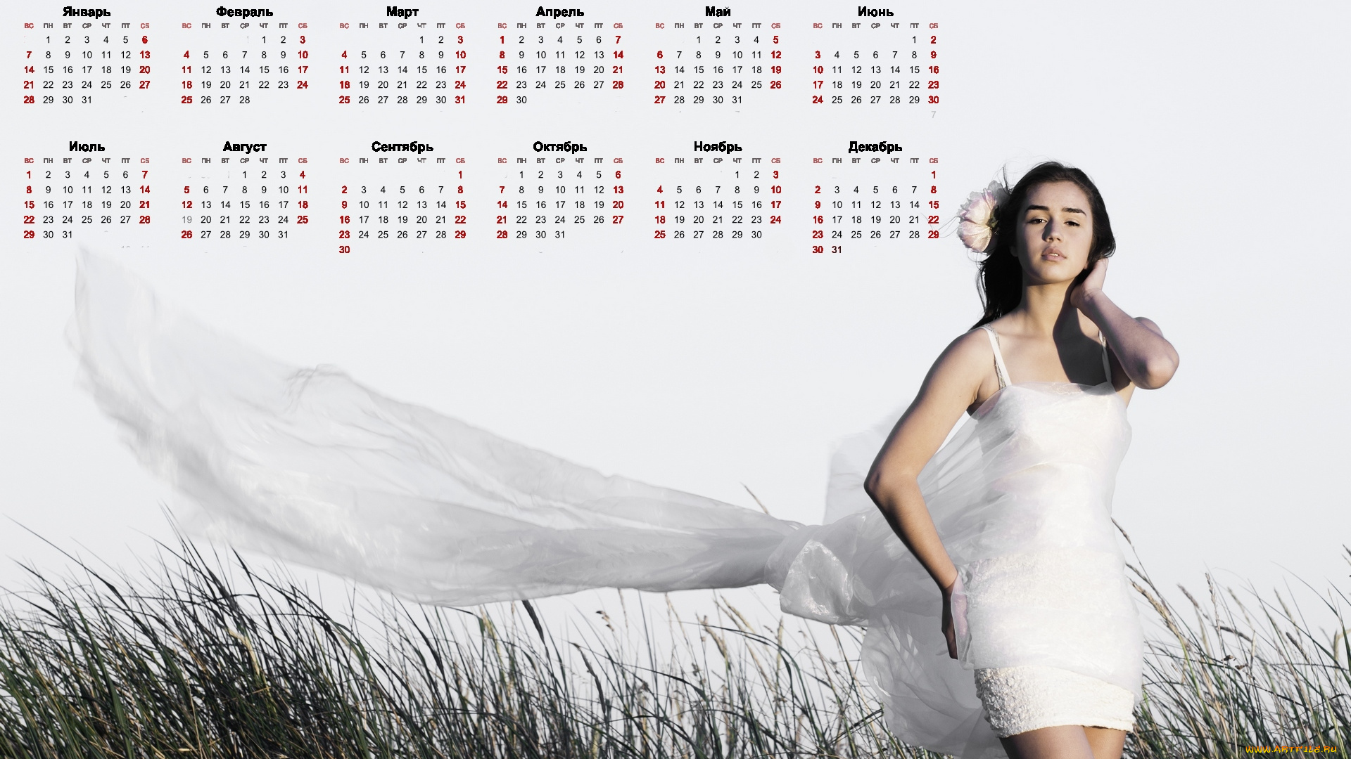 календари, девушки, растение