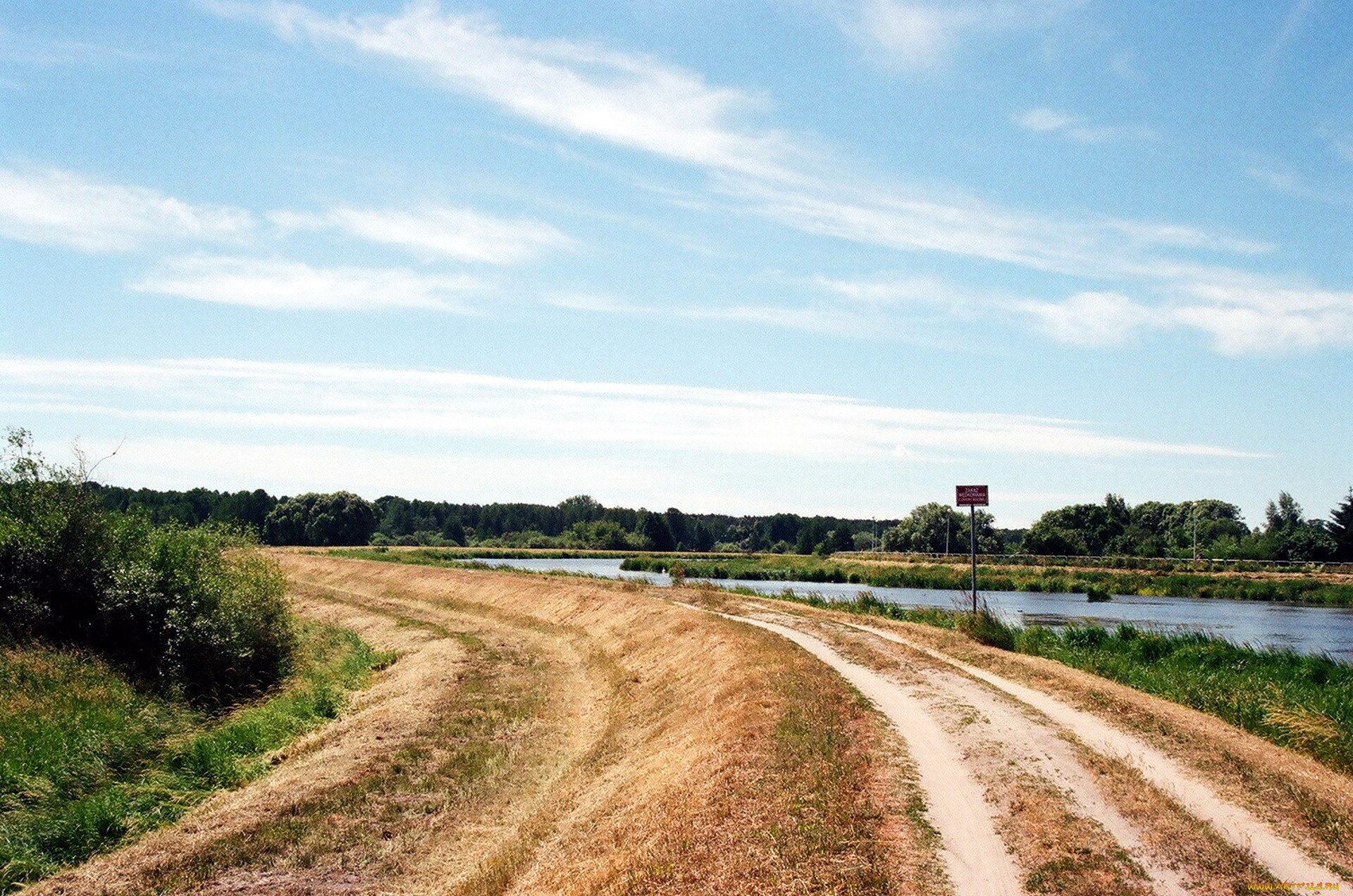 природа, дороги, дорога, река, грунтовая