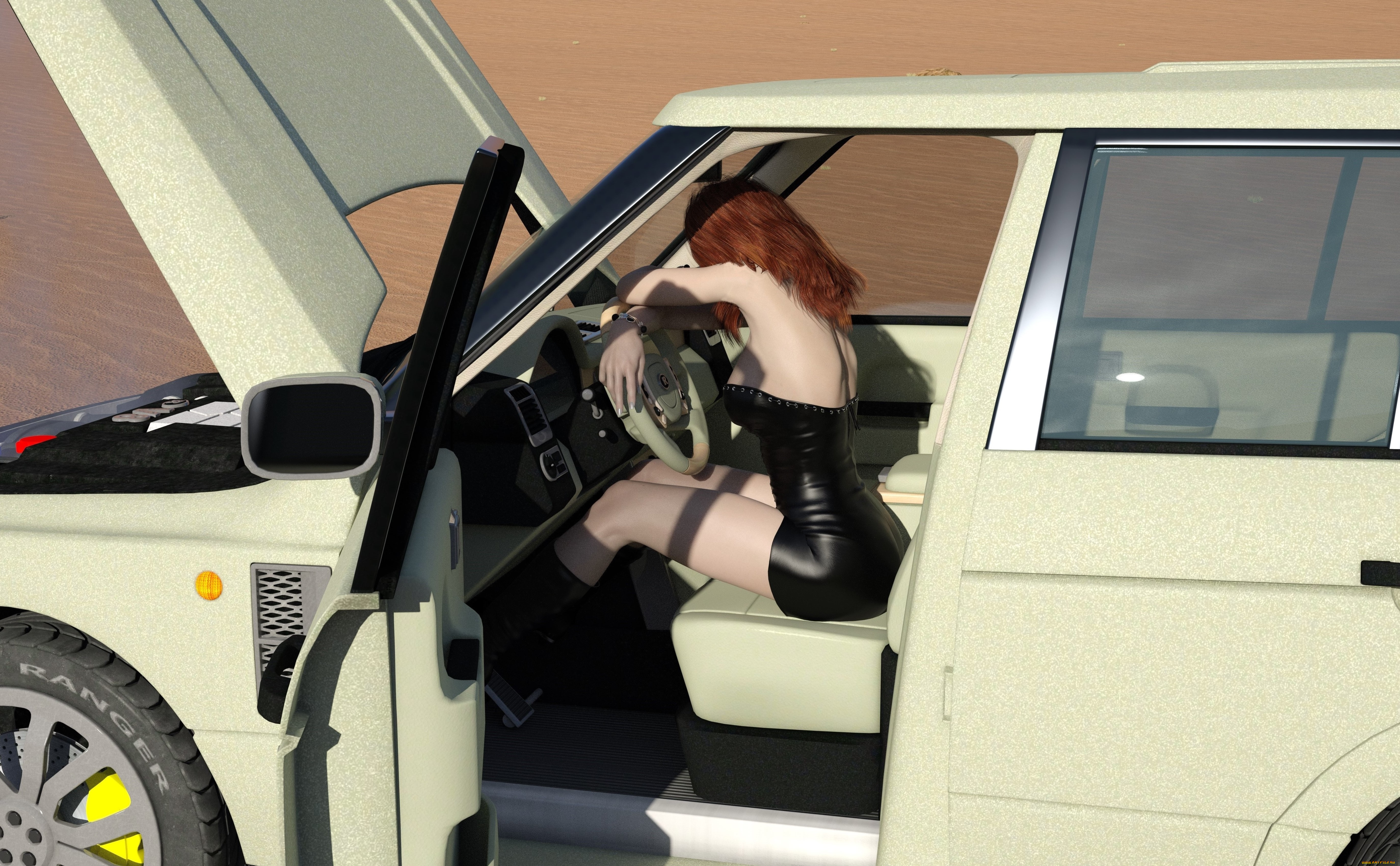 3д, графика, люди-авто, мото, , people-, car, , , moto, девушка, взгляд, фон