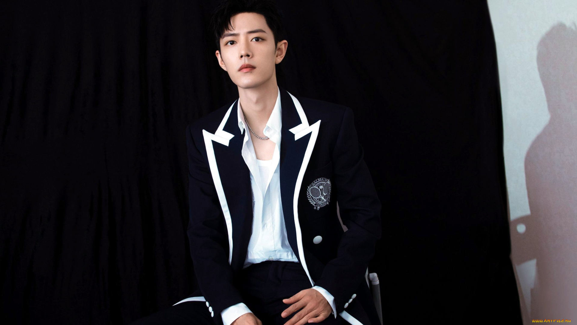 мужчины, xiao, zhan, актер, пиджак, шторы, тень