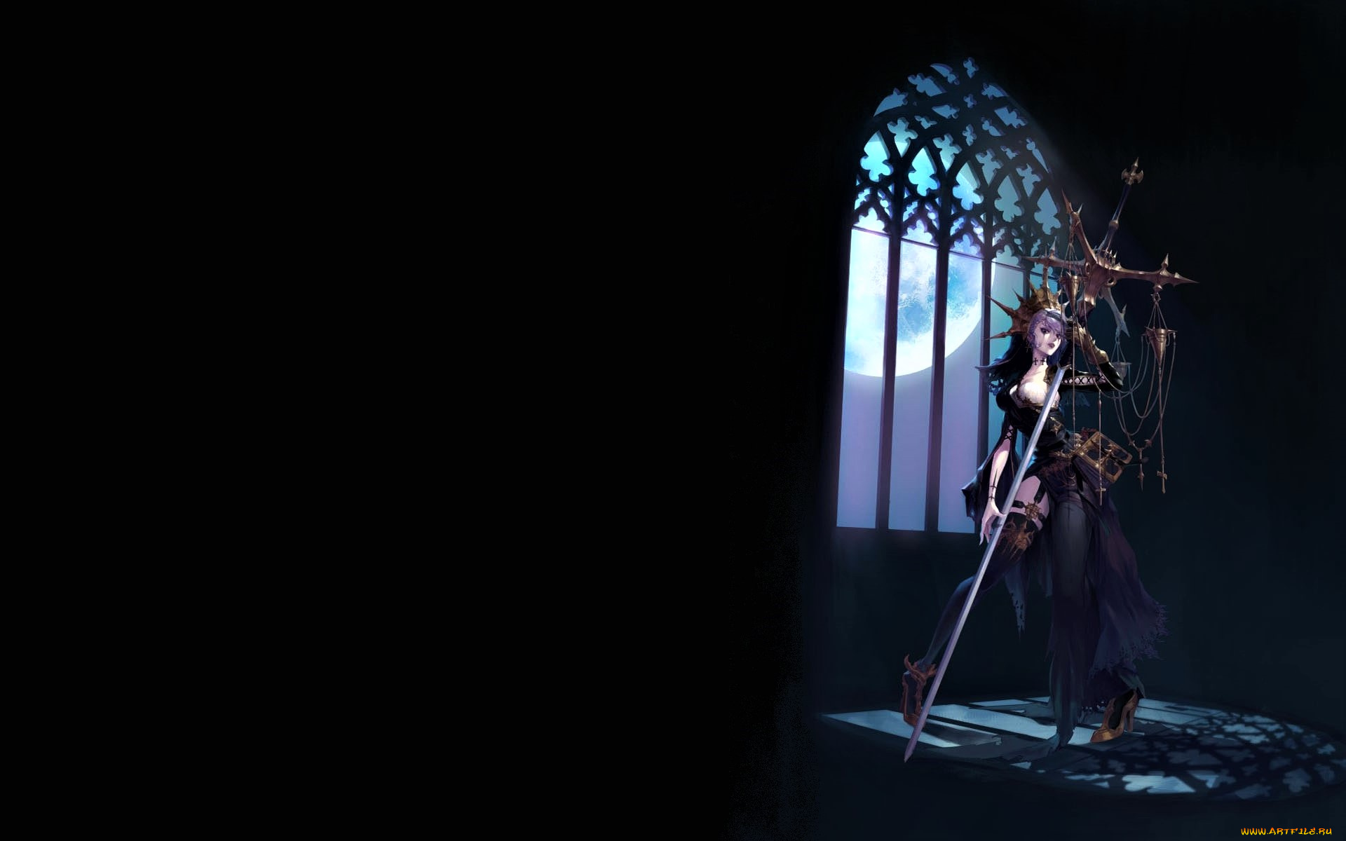 фэнтези, девушки, девушка, посох, окно