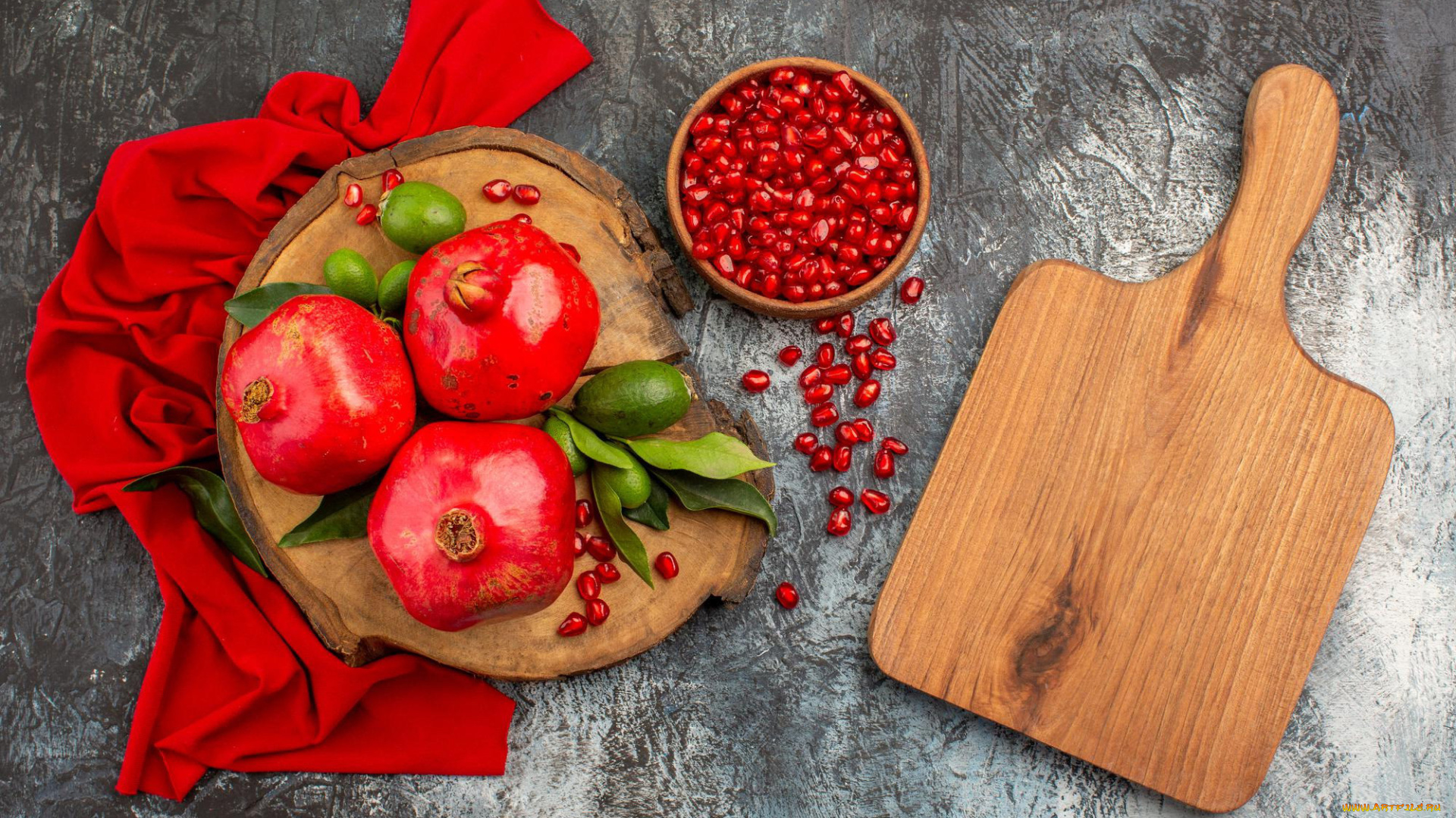 еда, гранат, красное, полотенце, гранаты, зерна