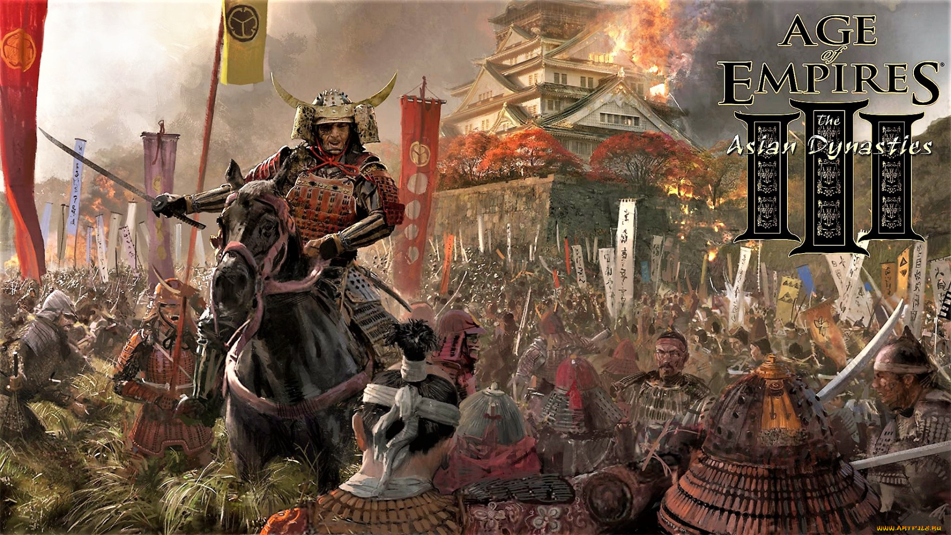 видео, игры, age, of, empires, iii, , the, asian, dynasties, самурай, всадник, войско, здание, пожар