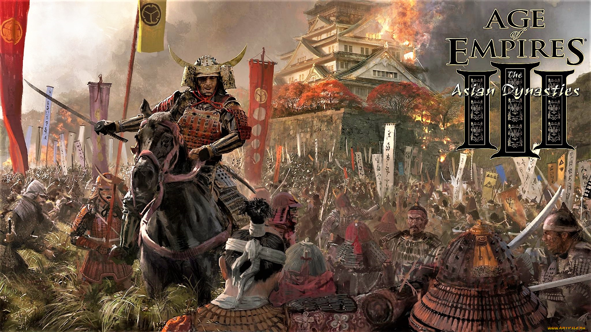 видео, игры, age, of, empires, iii, , the, asian, dynasties, самурай, всадник, войско, здание, пожар