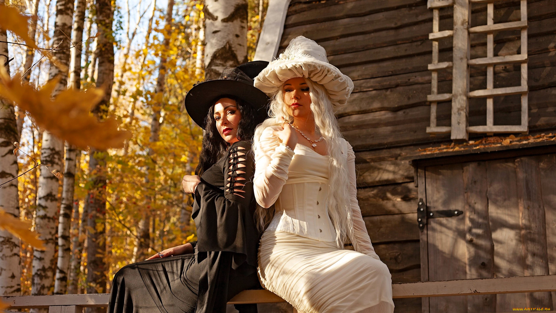 девушки, юлия, огородникова, образ, косплей, наряды, костюмы, ведьмы, шляпы, платья, осень, дом, балкон