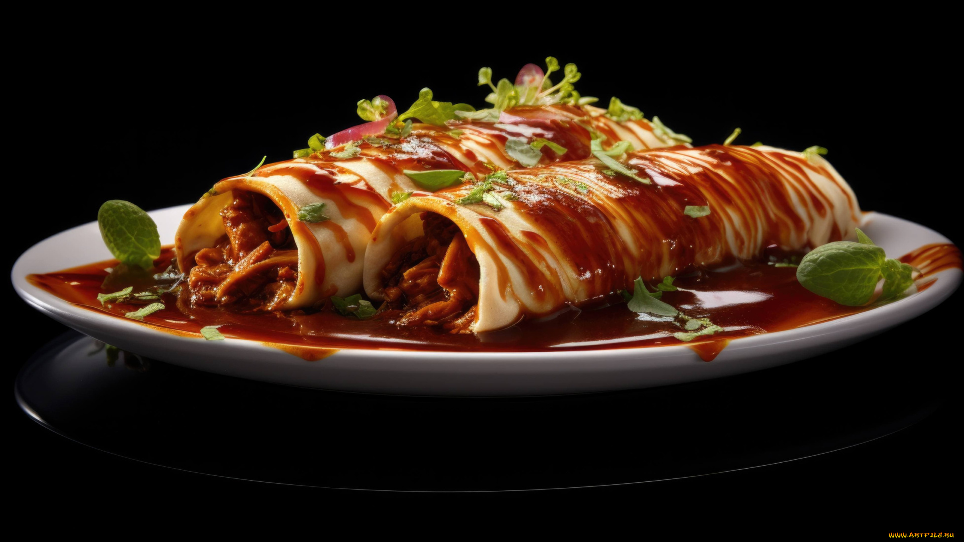 еда, блины, , оладьи, зелень, начинка, соус