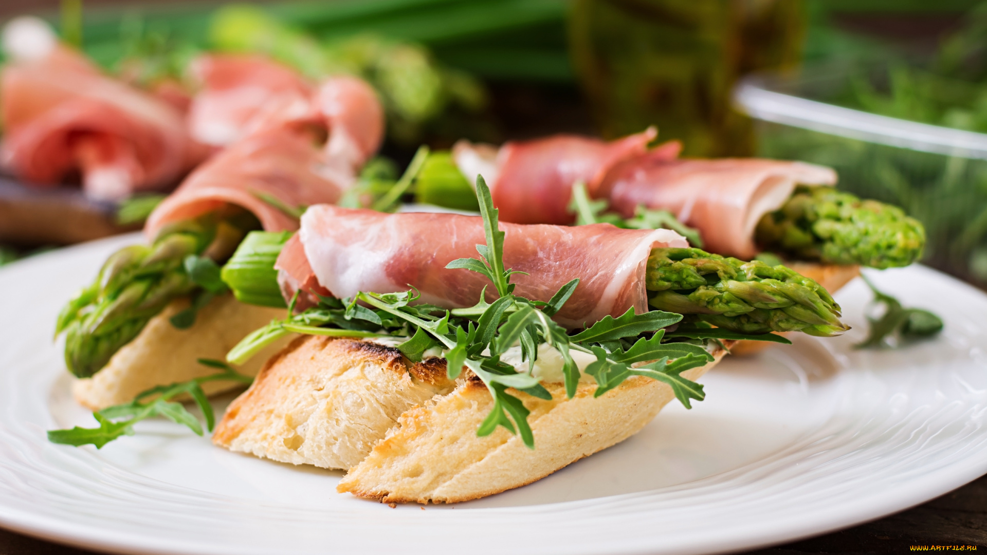 еда, бутерброды, , гамбургеры, , канапе, спаржа, ветчина, багет