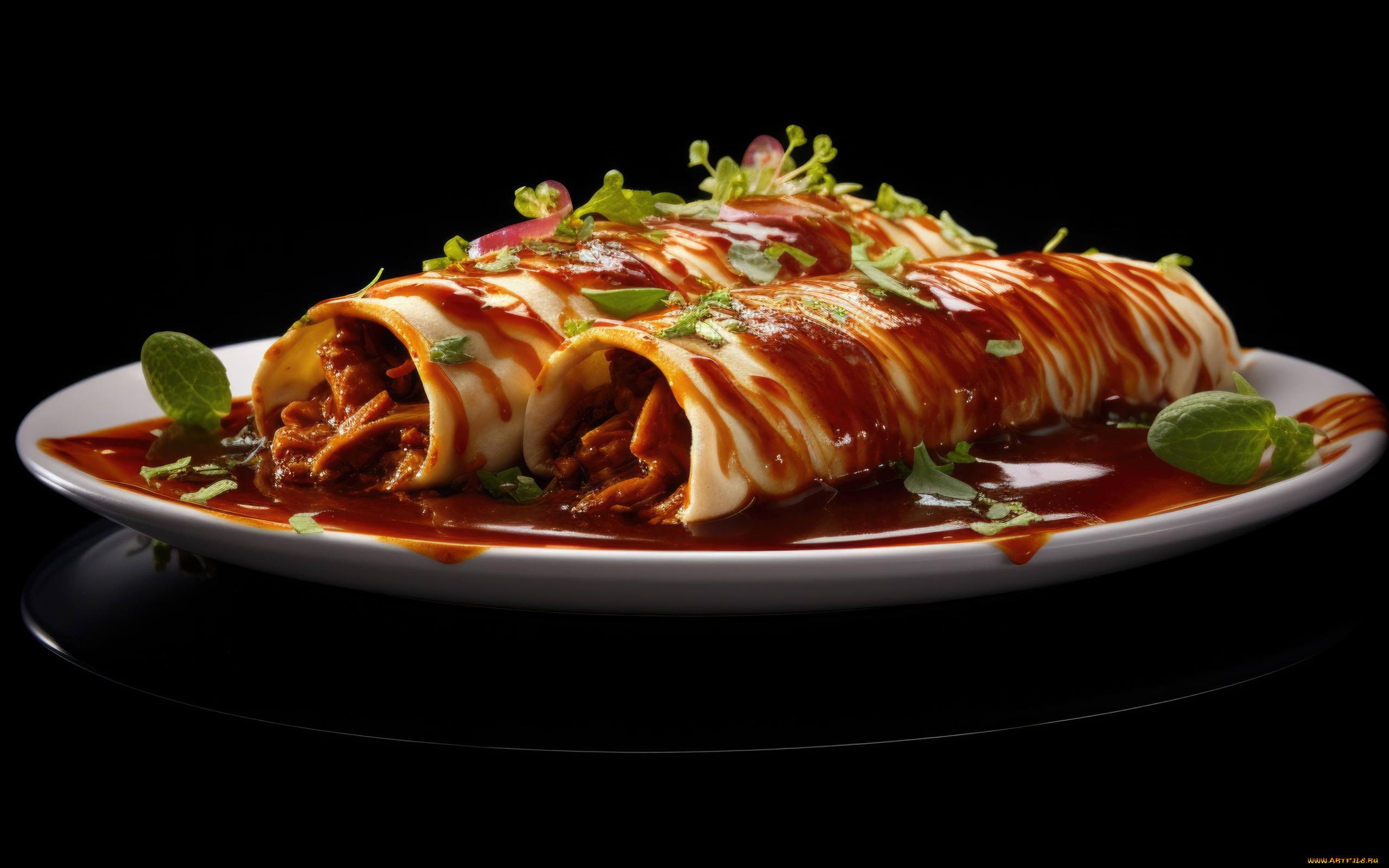 еда, блины, , оладьи, зелень, начинка, соус