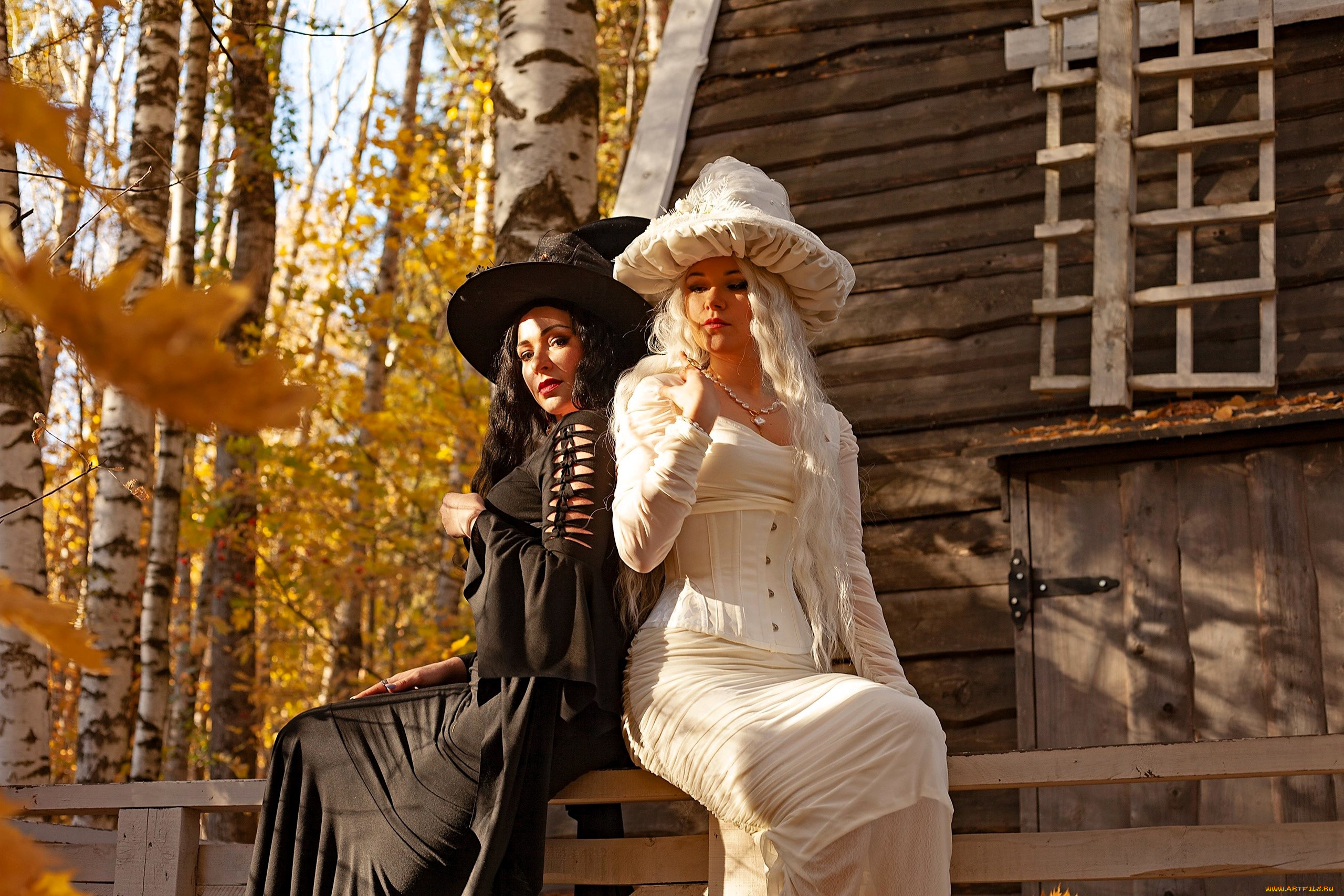 девушки, юлия, огородникова, образ, косплей, наряды, костюмы, ведьмы, шляпы, платья, осень, дом, балкон