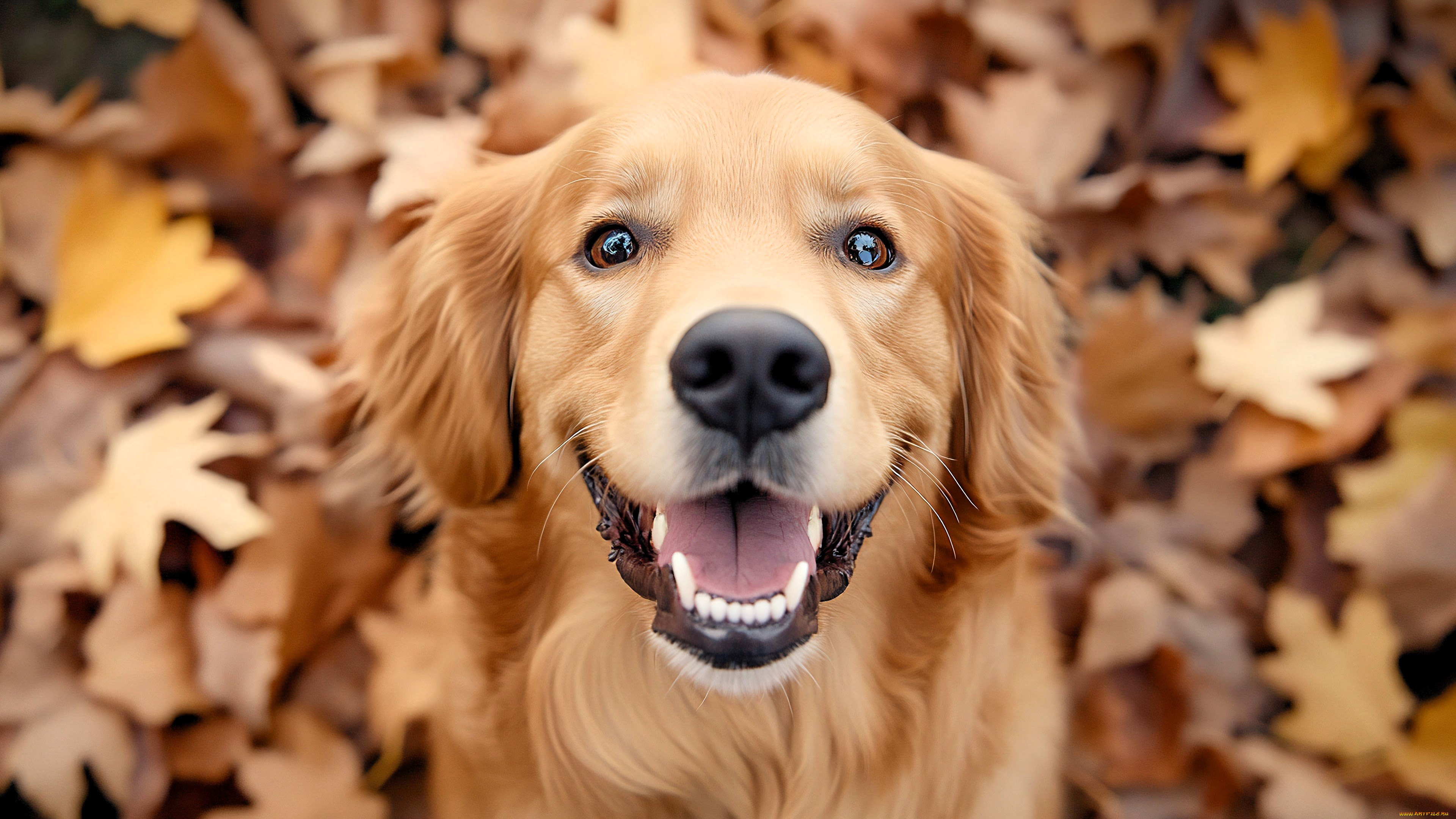 3д, графика, животные, , animals, собака, лабрадор, листья, осень