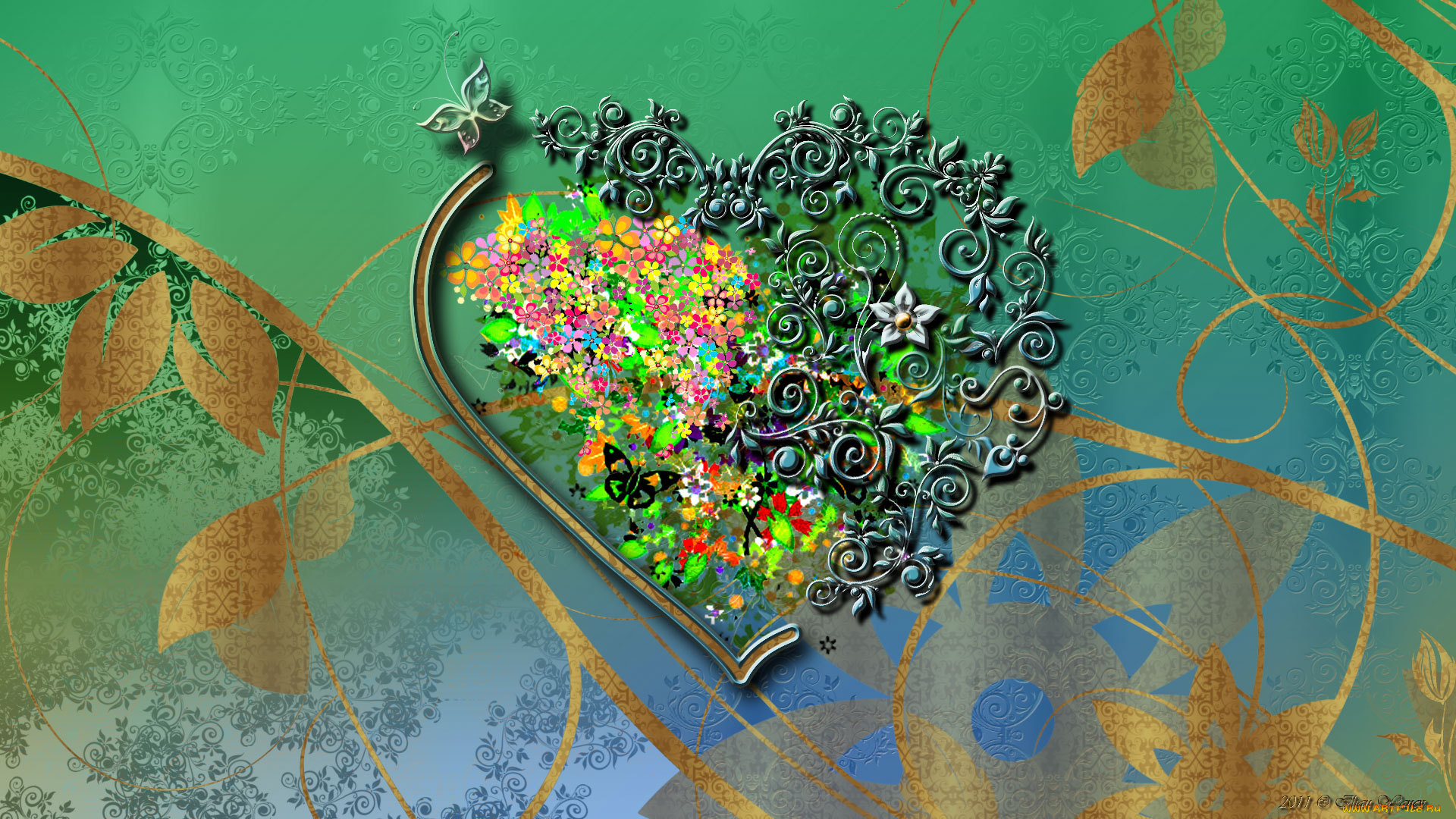 3д, графика, другое, узор, цветы, сердечко