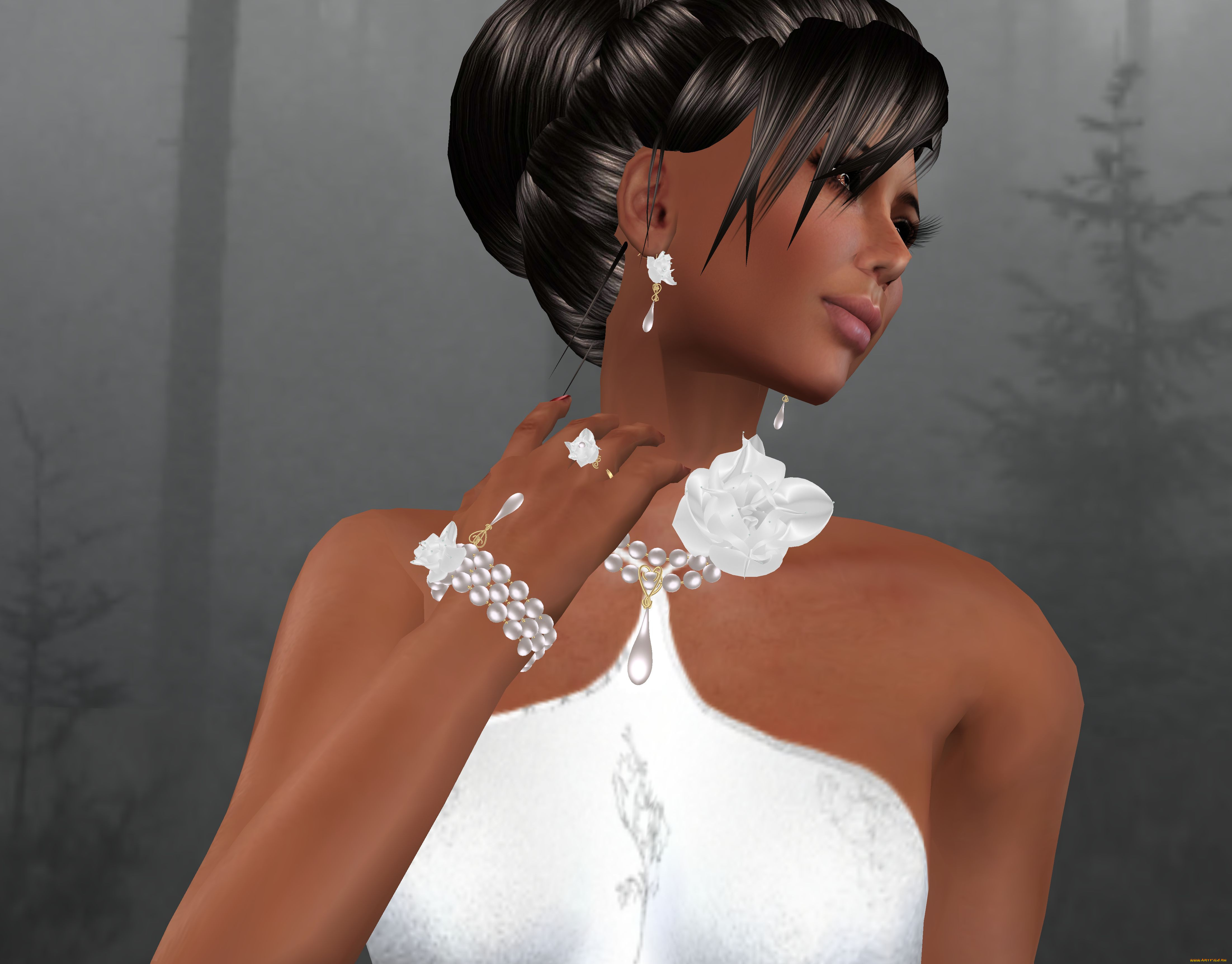 3д, графика, people, люди, бусы, украшение, жемчуг