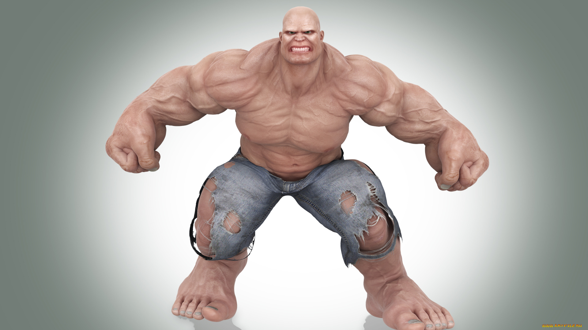 3д, графика, creatures, существа, мужик, гора, мышц, фон