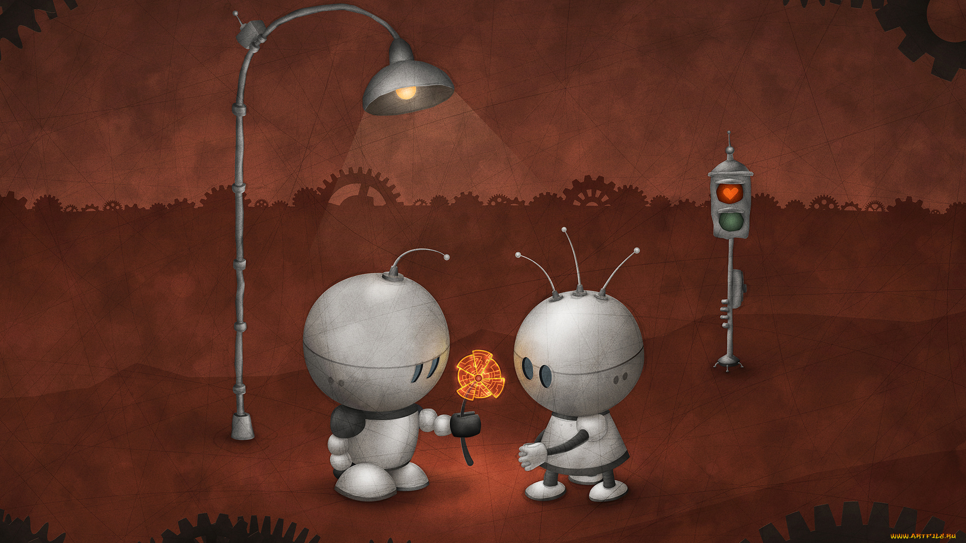 рисованные, vladstudio, фонарь, светофор, роботы