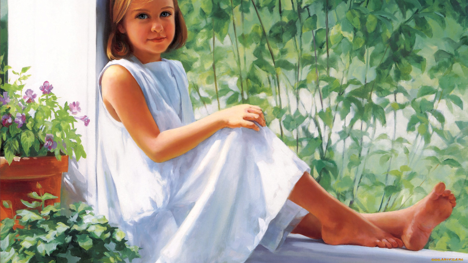 sitting, pretty, рисованные, laurie, snow, hein, сидящая, девочка