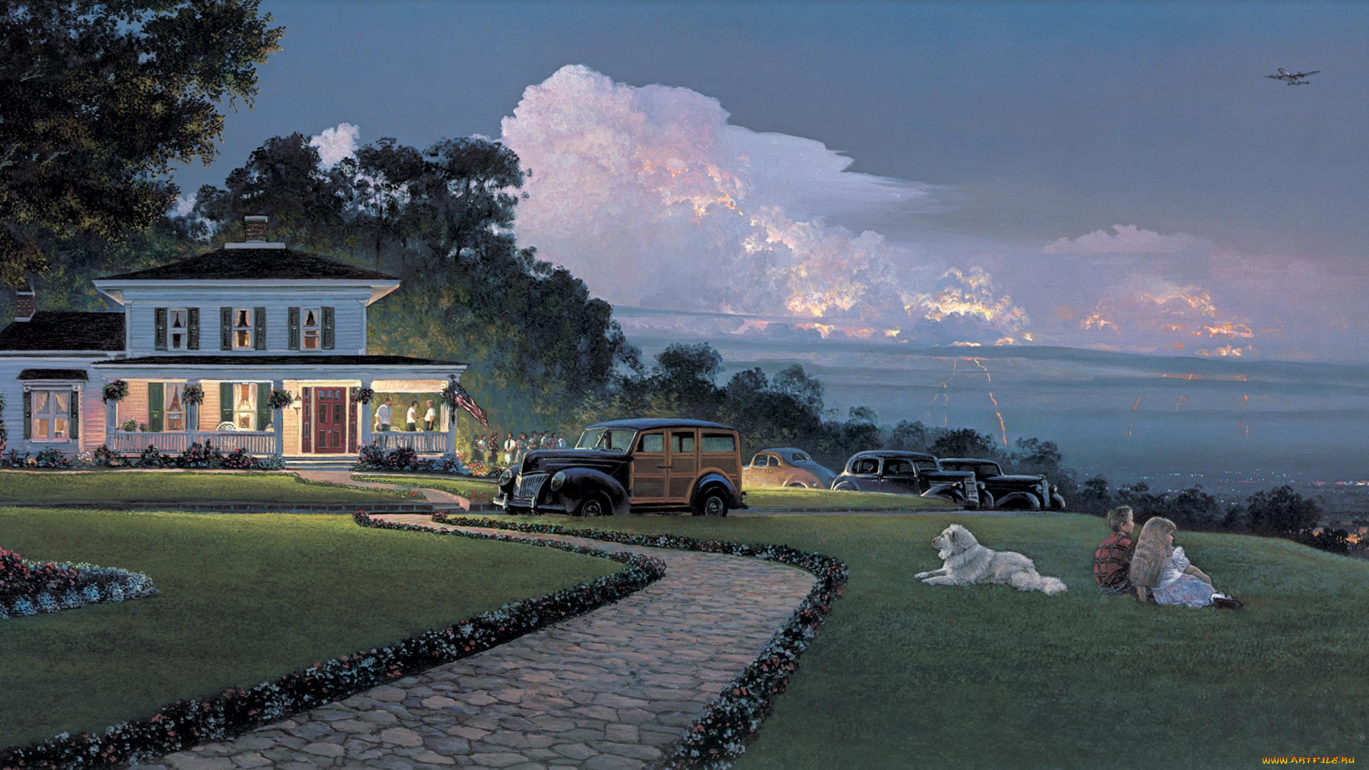 summer, of, 45, рисованные, william, phillips, дом, праздник, фейерверк