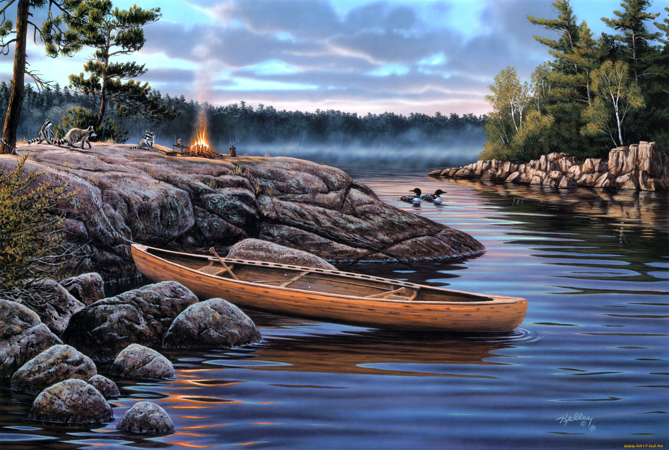 the, little, rascals, рисованные, rick, kelley, костер, еноты, утки, лодка