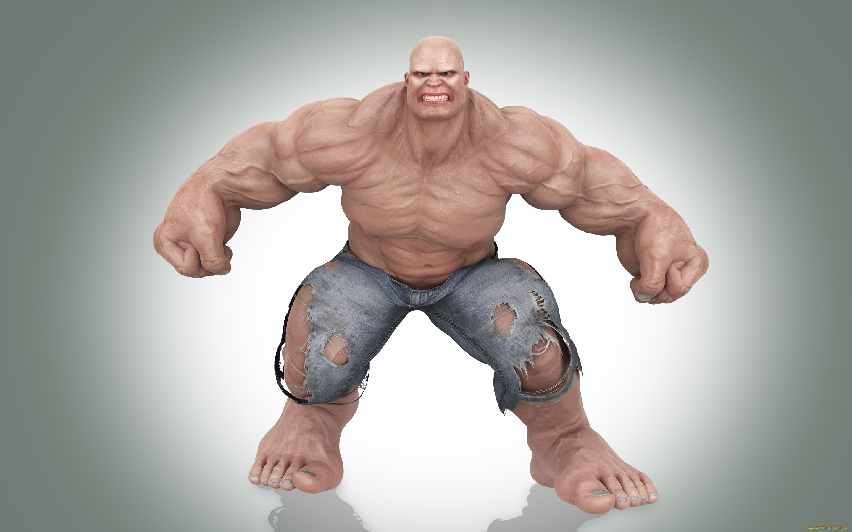 3д, графика, creatures, существа, мужик, гора, мышц, фон