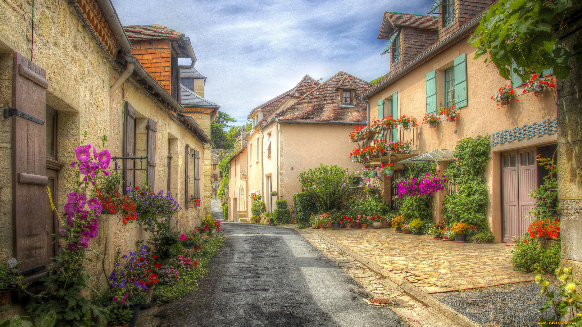 франция, аквитания, отфор, города, улицы, площади, набережные, цветы, улица, дома