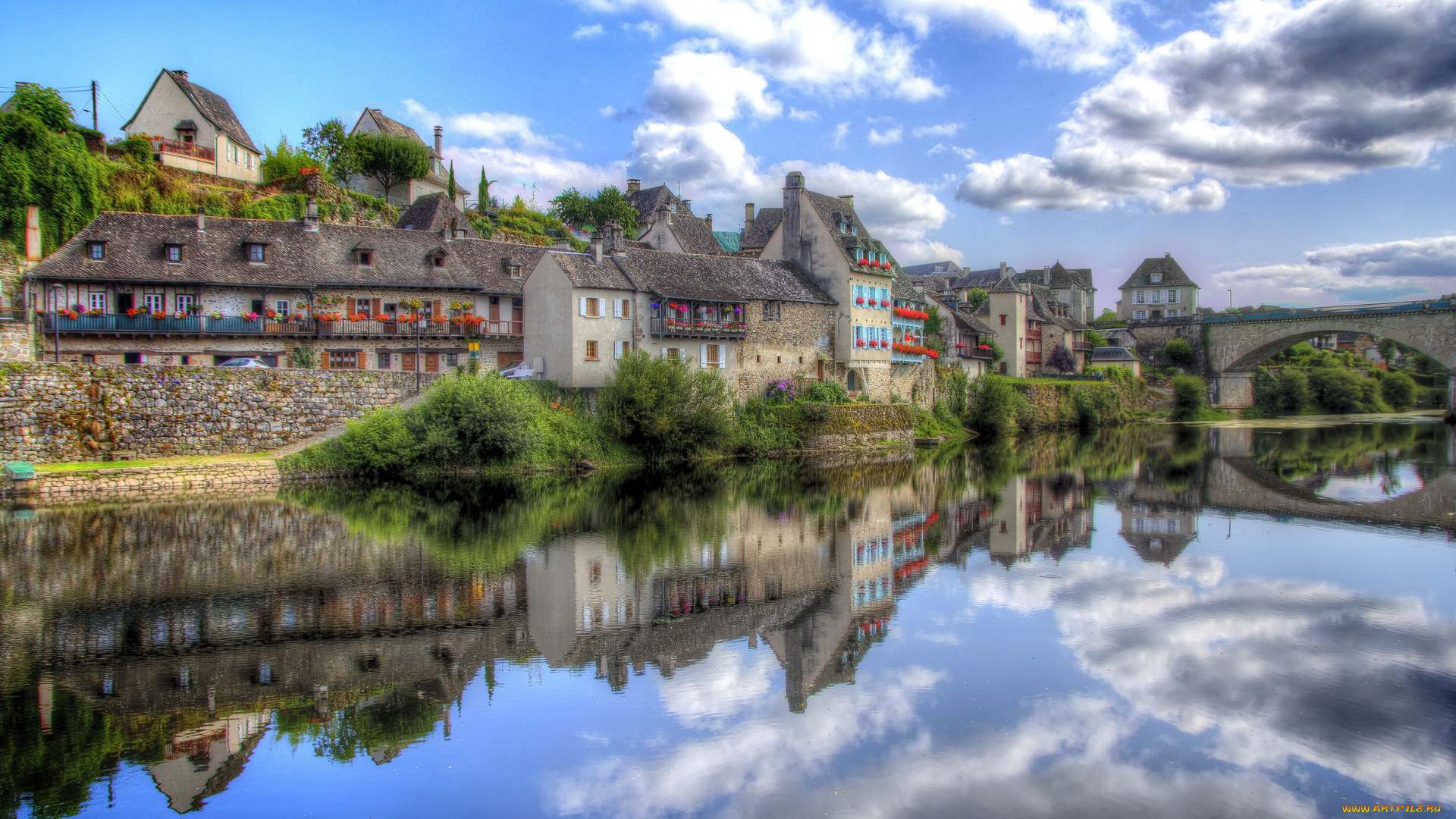 франция, лимузен, аржанта, города, улицы, площади, набережные, мост, река, дома