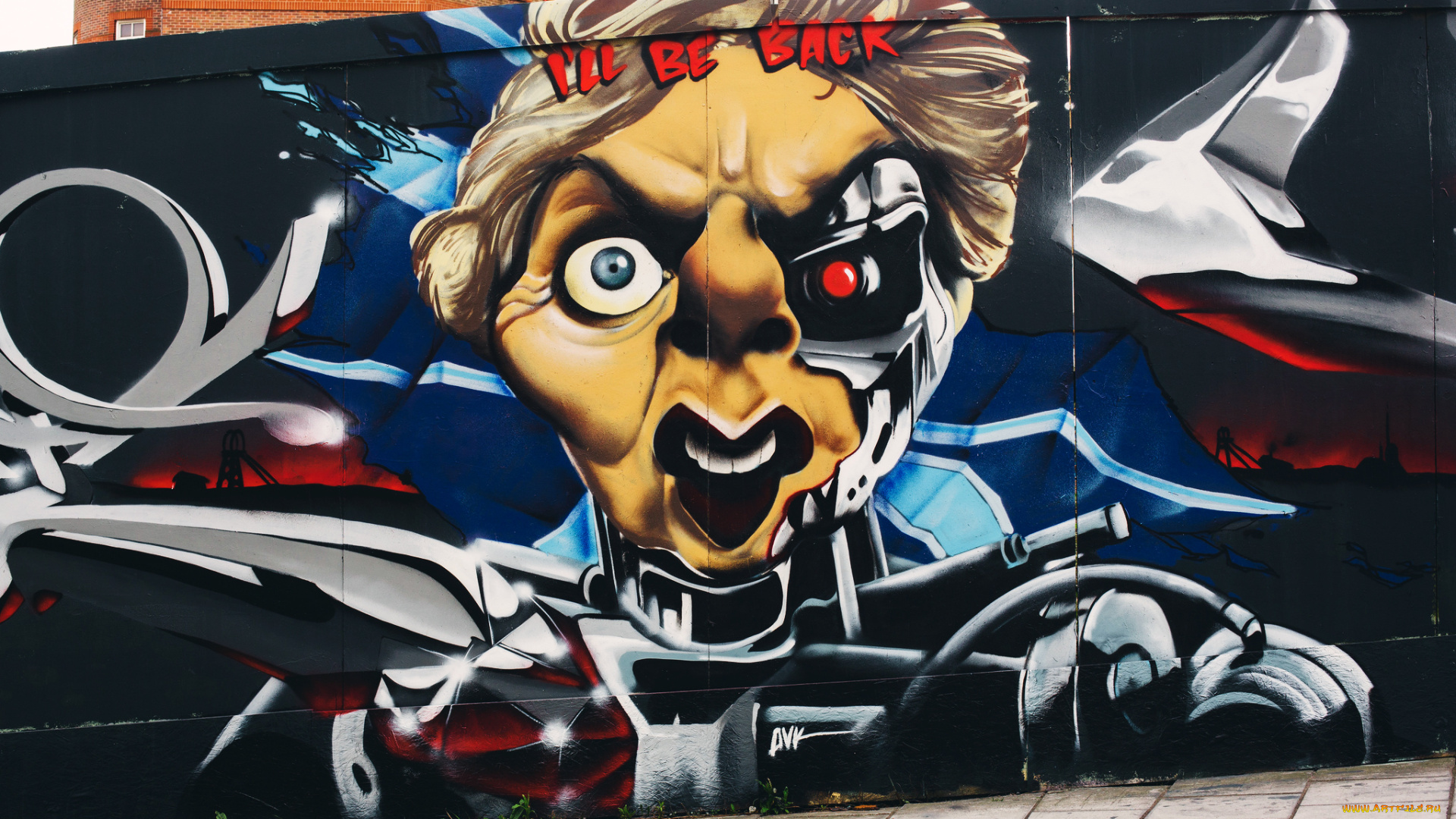 разное, граффити, рисунок, стена, терминатор