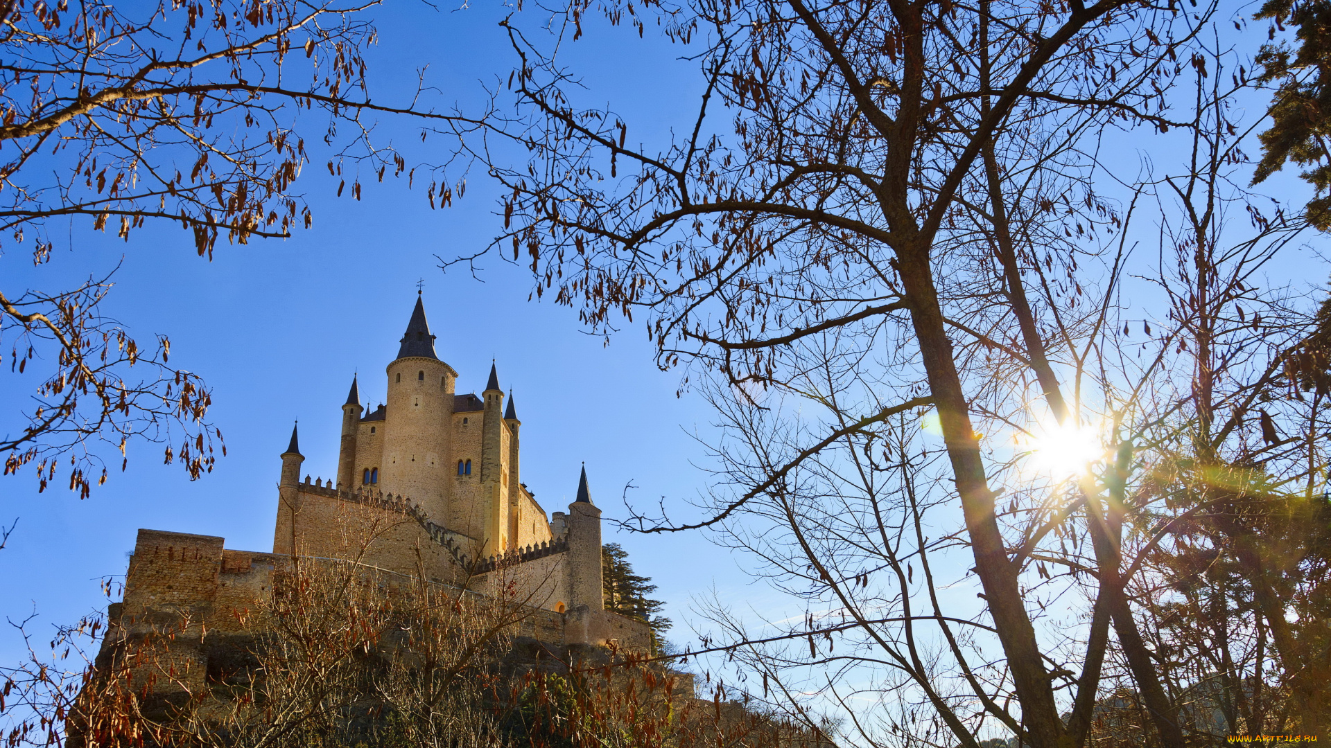 segovia, castle, испания, города, дворцы, замки, крепости, замок, солнце, гора