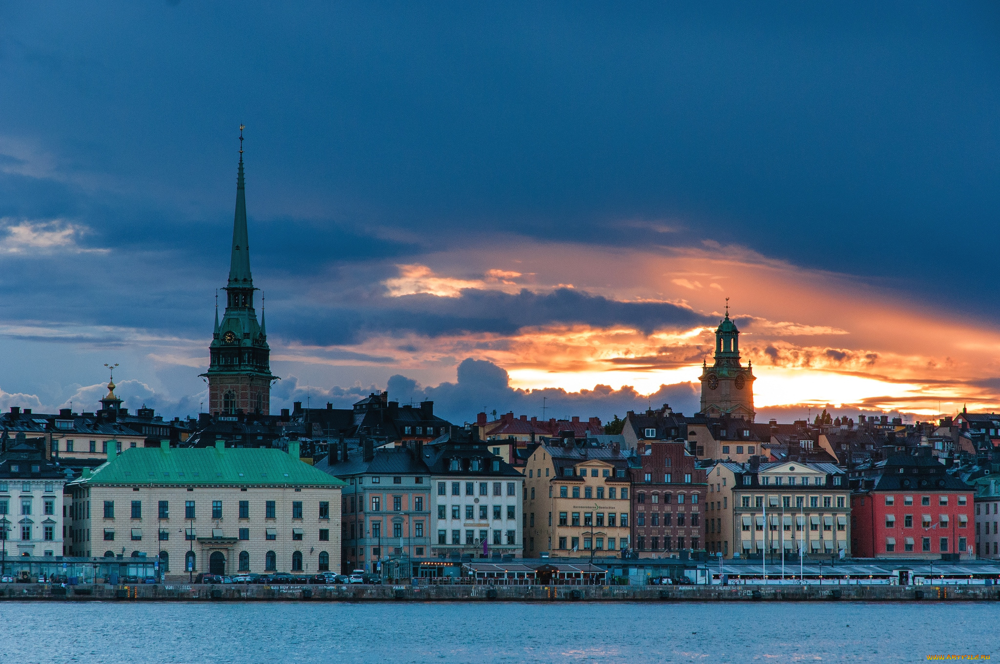 города, стокгольм, швеция, вечер, панорама