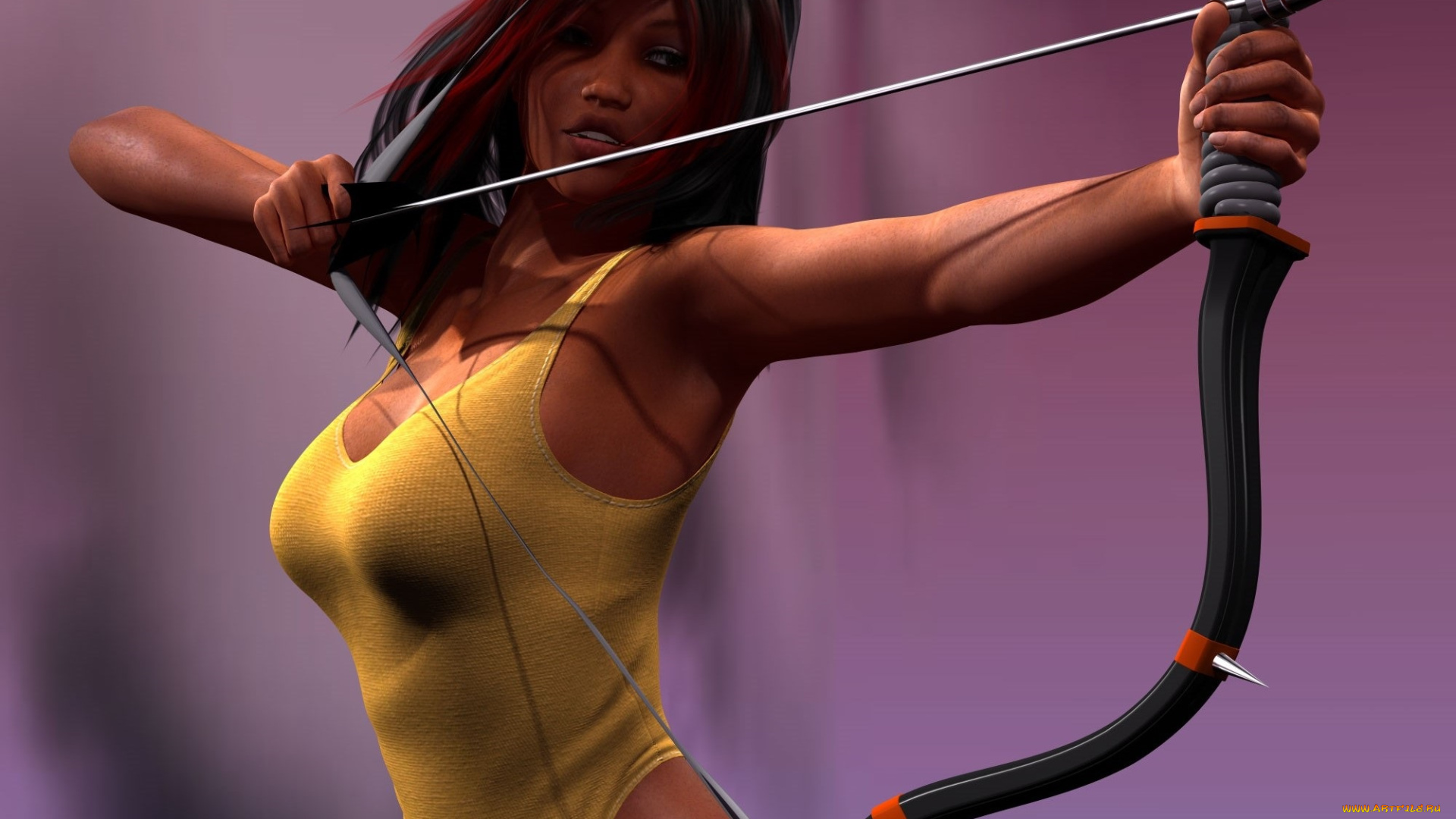 3д, графика, люди, , people, девушка, фон, лук, взгляд
