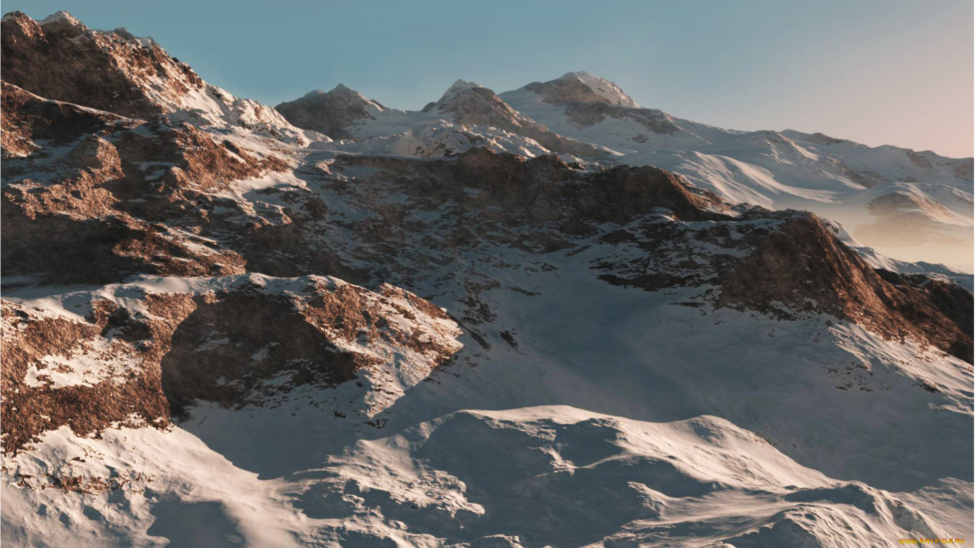 3д, графика, природа, , nature, снег, горы