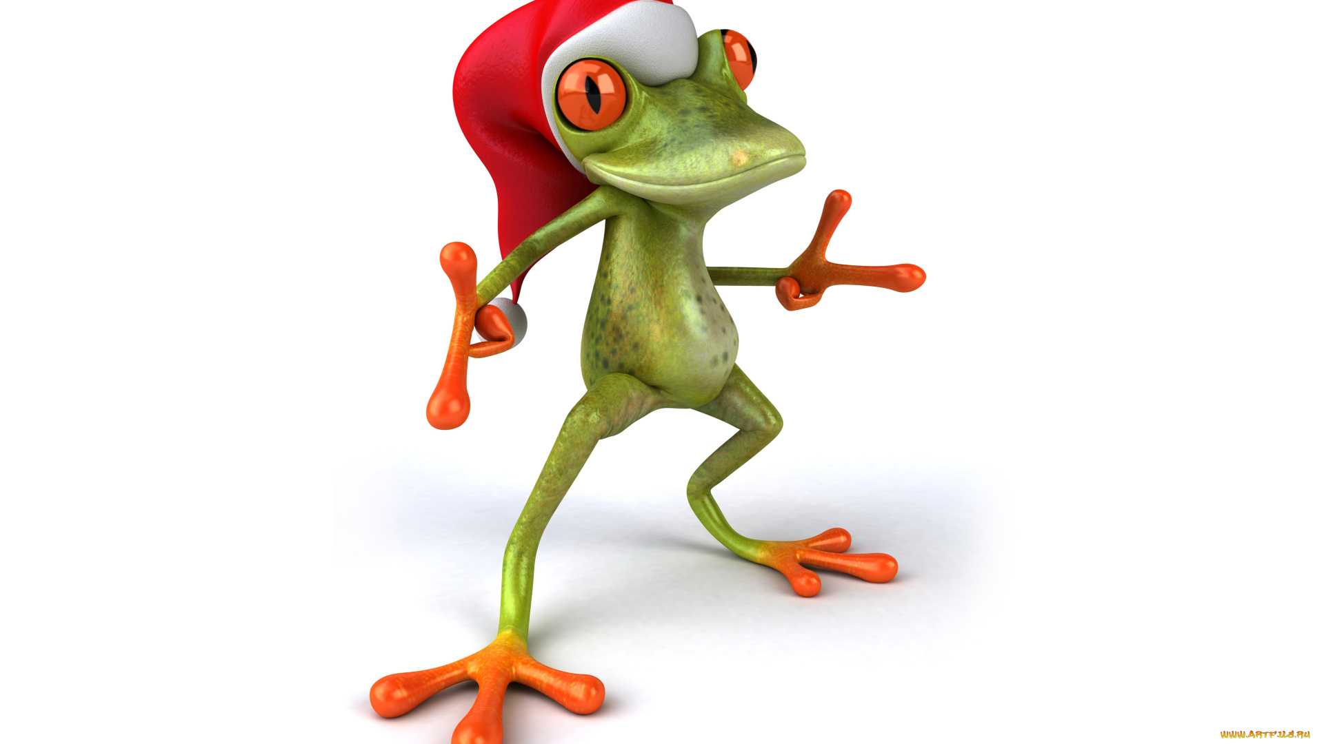 3д, графика, юмор, , humor, frog, funny, лягушка, santa, hat, christmas