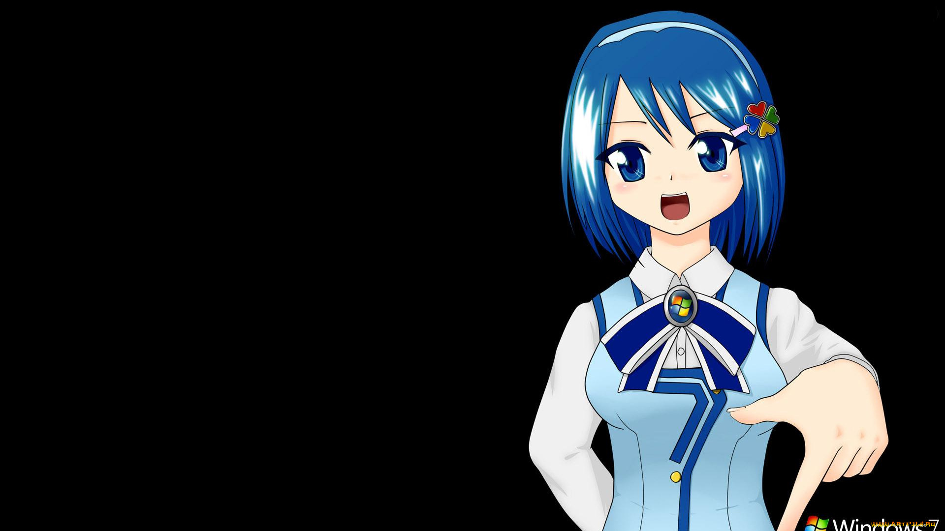 компьютеры, windows, 7, , vienna, палец, аниме, девочка, черный, фон