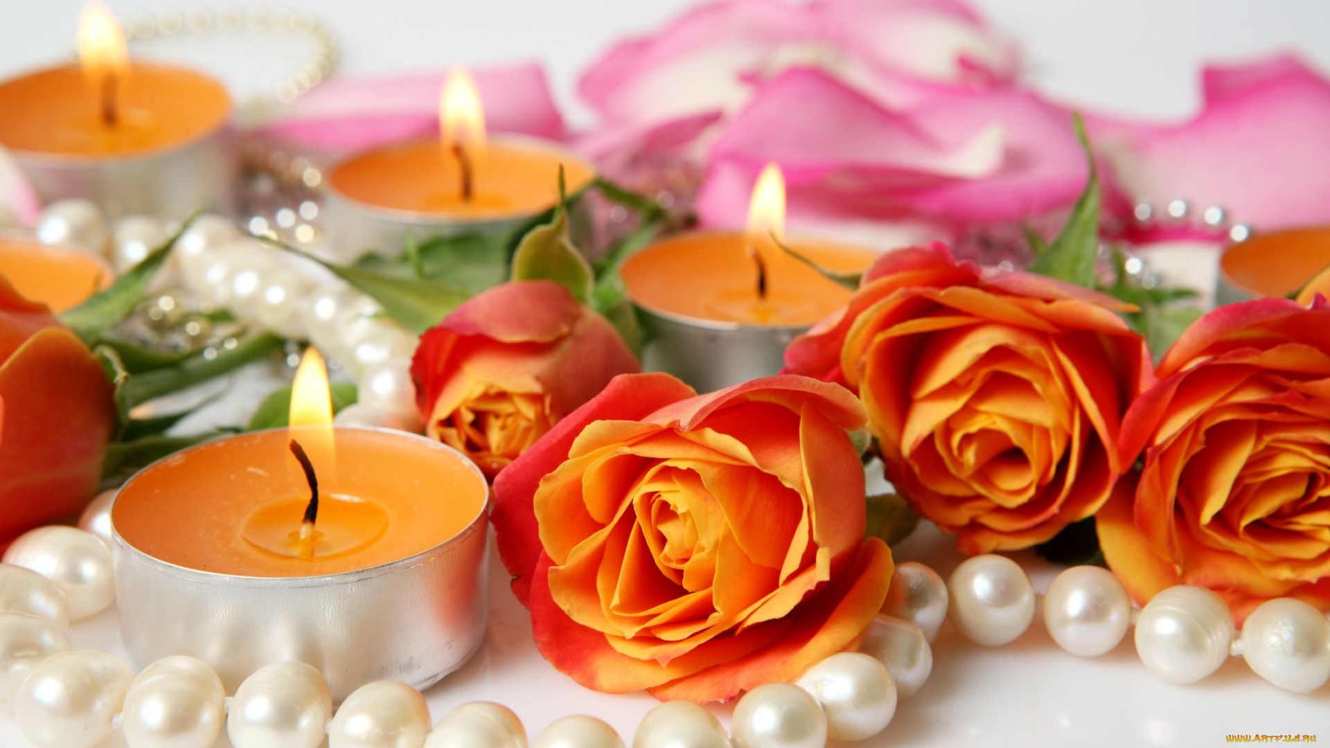 разное, свечи, цветы, розы, лепестки