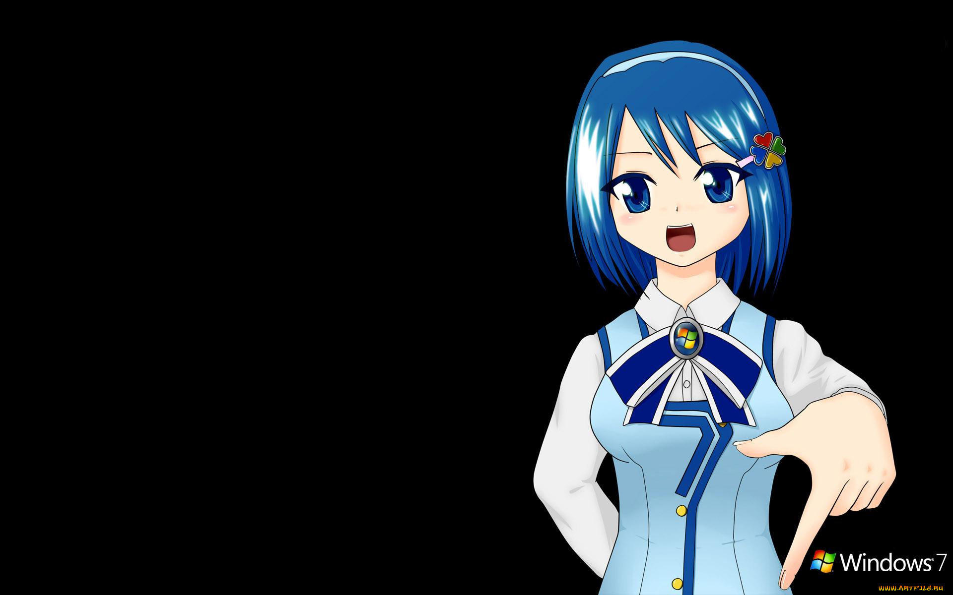 компьютеры, windows, 7, , vienna, палец, аниме, девочка, черный, фон