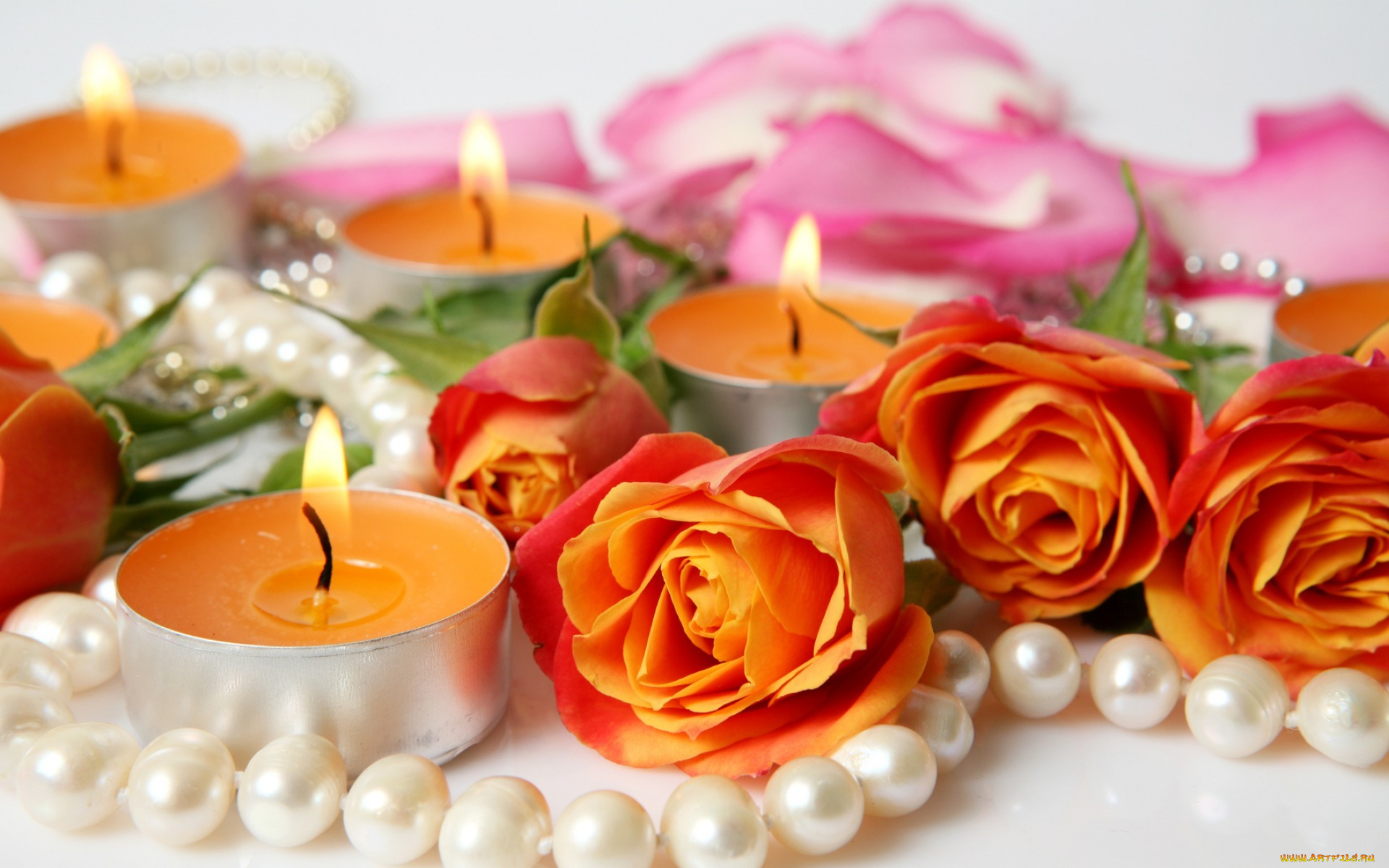 разное, свечи, цветы, розы, лепестки