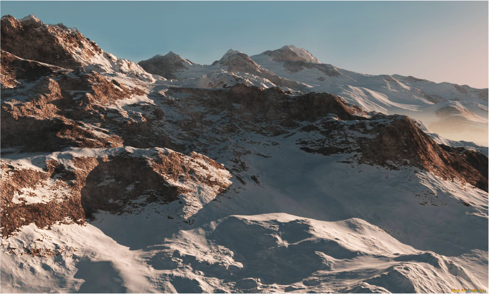 3д, графика, природа, , nature, снег, горы