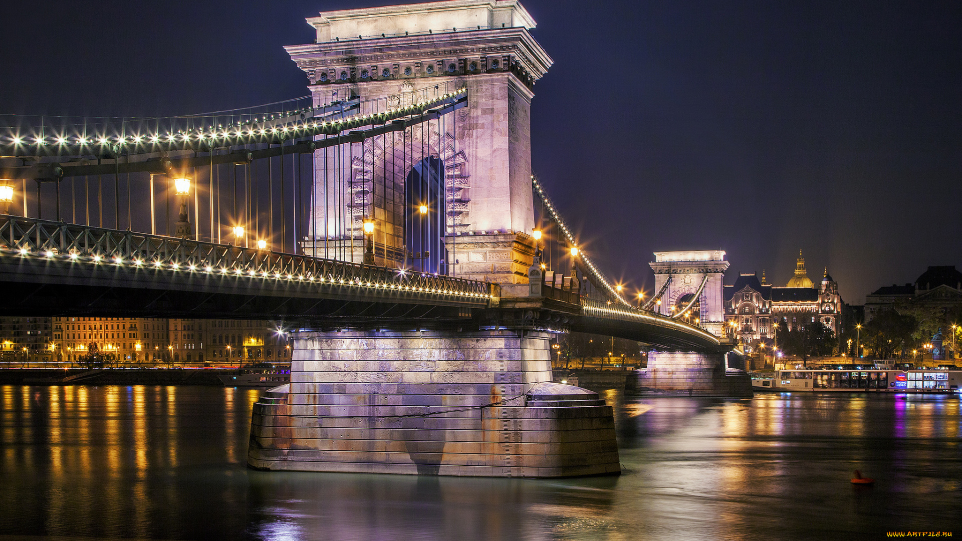 budapest, -, chain, bridge, города, будапешт, , венгрия, мост, река, ночь