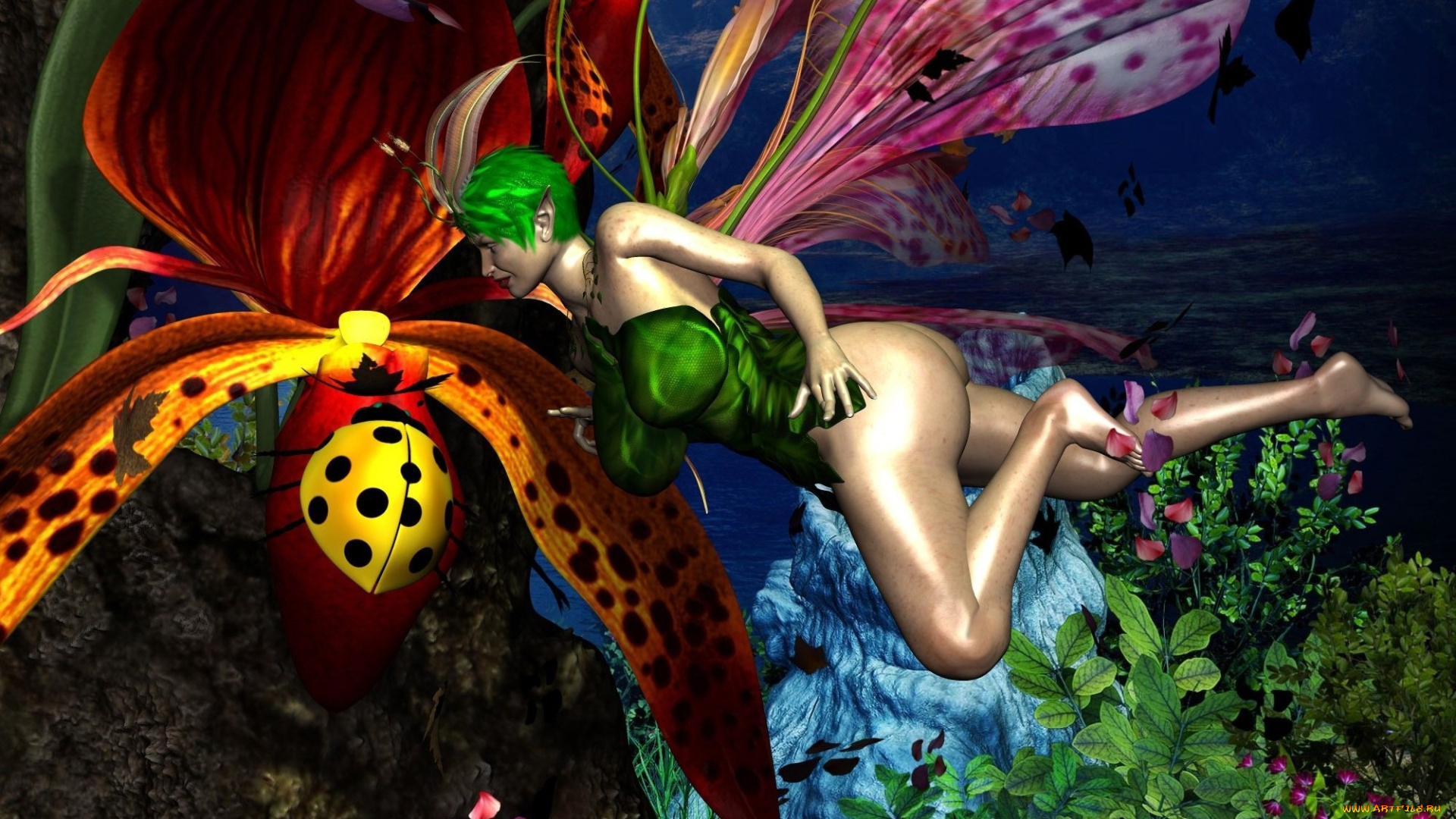 3д, графика, эльфы, , elves, фон, взгляд, фея